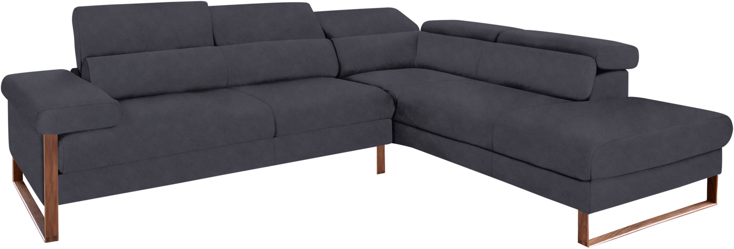 W.SCHILLIG Ecksofa »finn, Designsofa mit tollem Sitzkomfort, bequem, L-Form«, German Design Award 2016, Fußgestell Nussbaum natur, Breite 281 cm