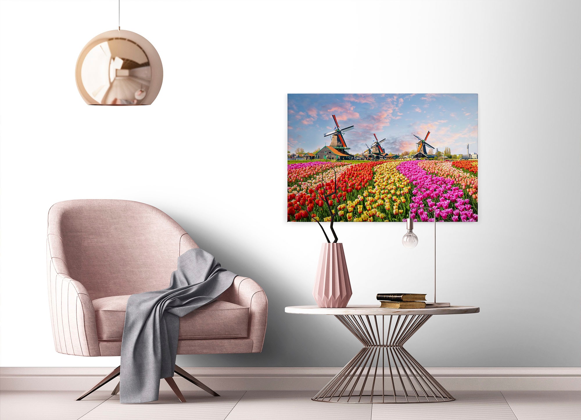 A.S. Création Leinwandbild »Zaanse Schans«, Kunst-Landschaft-Kinder, (1 St.), Keilrahmen Blumenfeld Tulpenfeld Holland Leinwand-Bild Wohnzimmer Wand