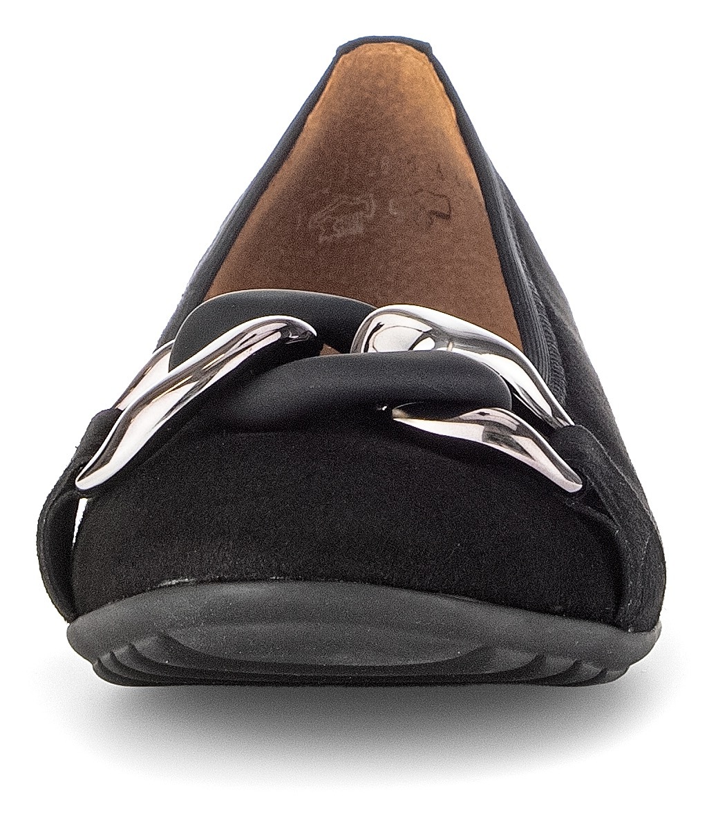 Ballerina GABOR "FLORENZ", Damen, Gr. 36, schwarz, Ziegenveloursleder, Schuhe Ballerina, Keilabsatz, Bequemschuh, Slipper, Businessschuh in Weite G (=weit) 2