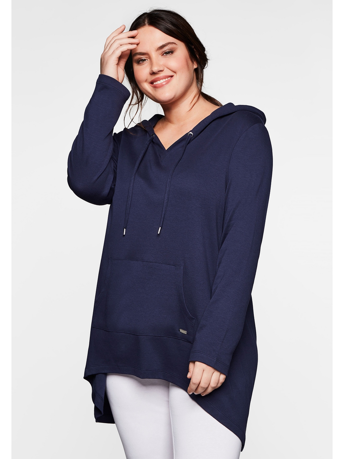 Longshirt »Große Größen«, mit Kängurutasche, im Vokuhila-Schnitt