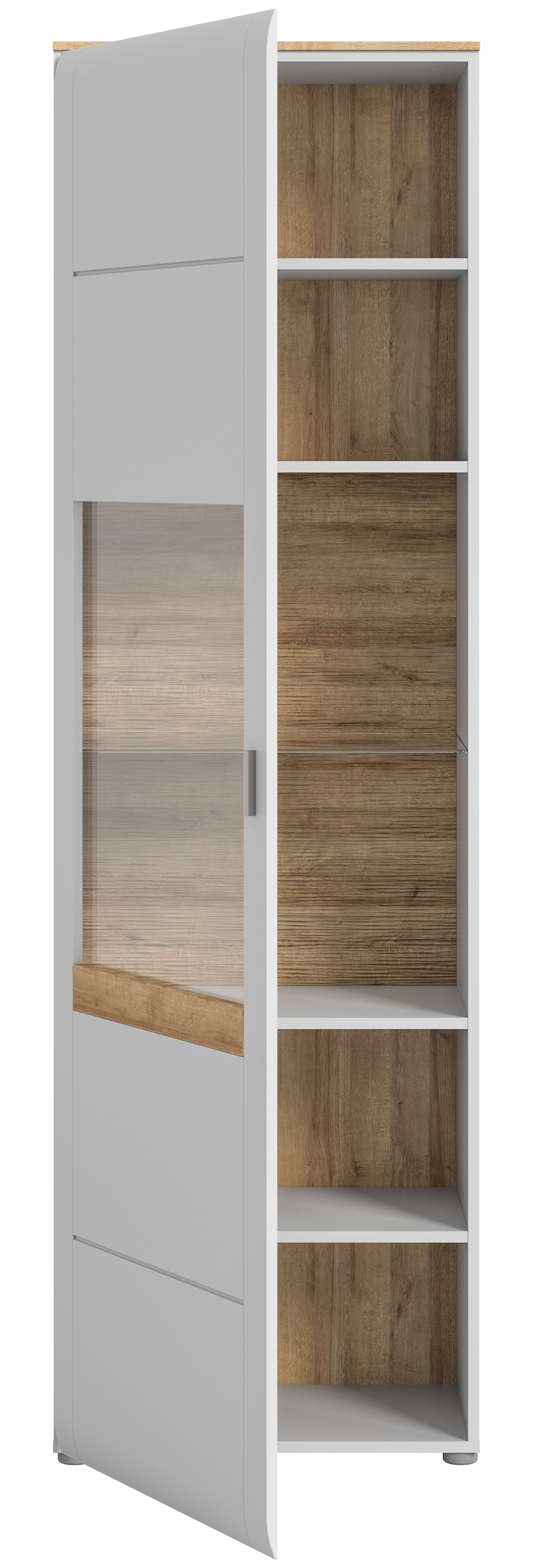 INOSIGN Standvitrine »Aska, Höhe 202cm, Metallgriff, 1 Glastür, 1 Glaseinlegeboden, 6 Fächer«, (1 St.), Matte Optik, 2-farbig, Vitrine, Vitrinenschrank, Hochschrank, Schrank