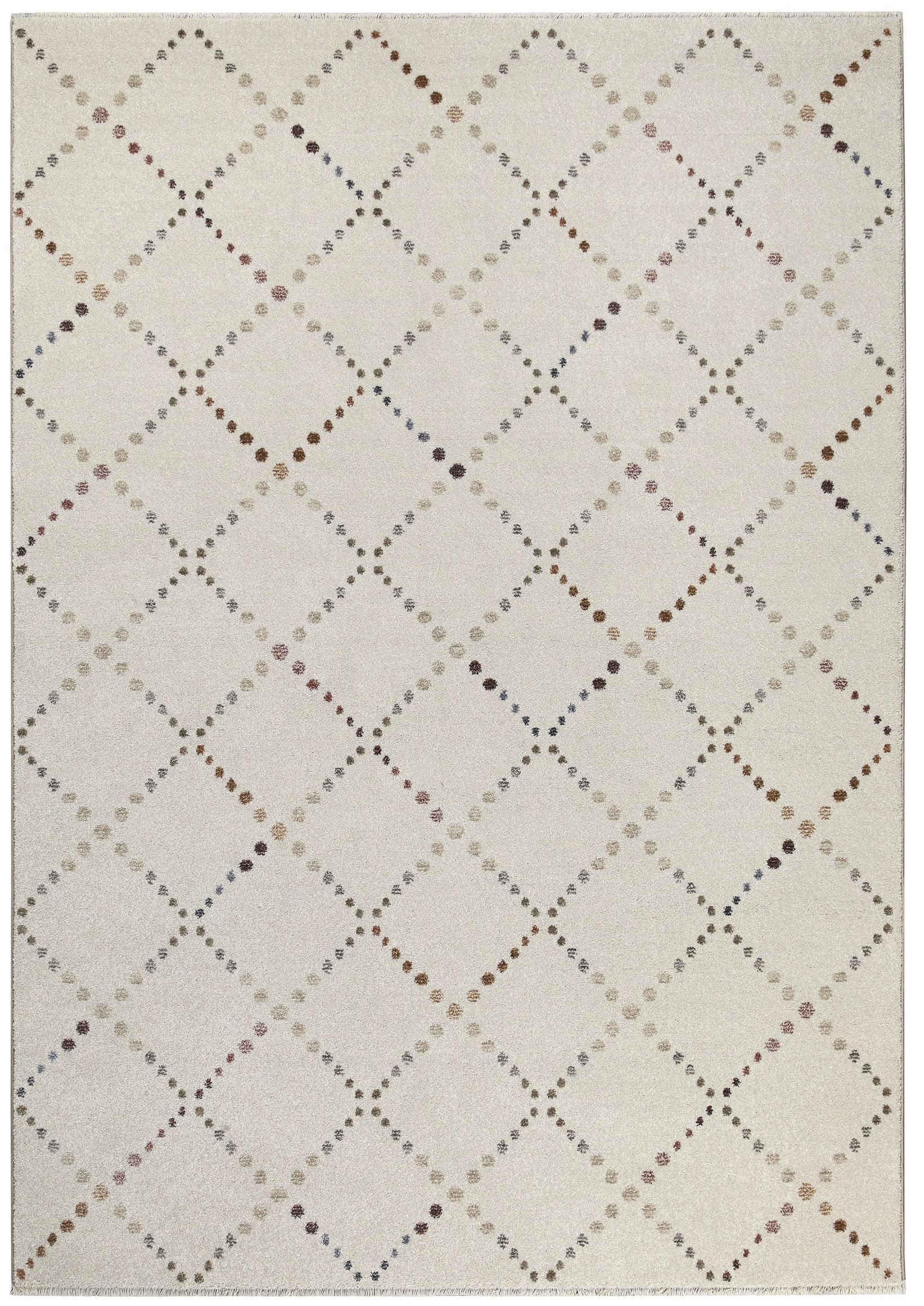 Teppich OTTO HOME "Thoren", beige, B:133cm H:12mm L:200cm, Polyester, Teppiche, Teppich, weicher Kurzflor, Rautenmuster mit Fransen, Wohnzimmer, Schlafzimmer 3