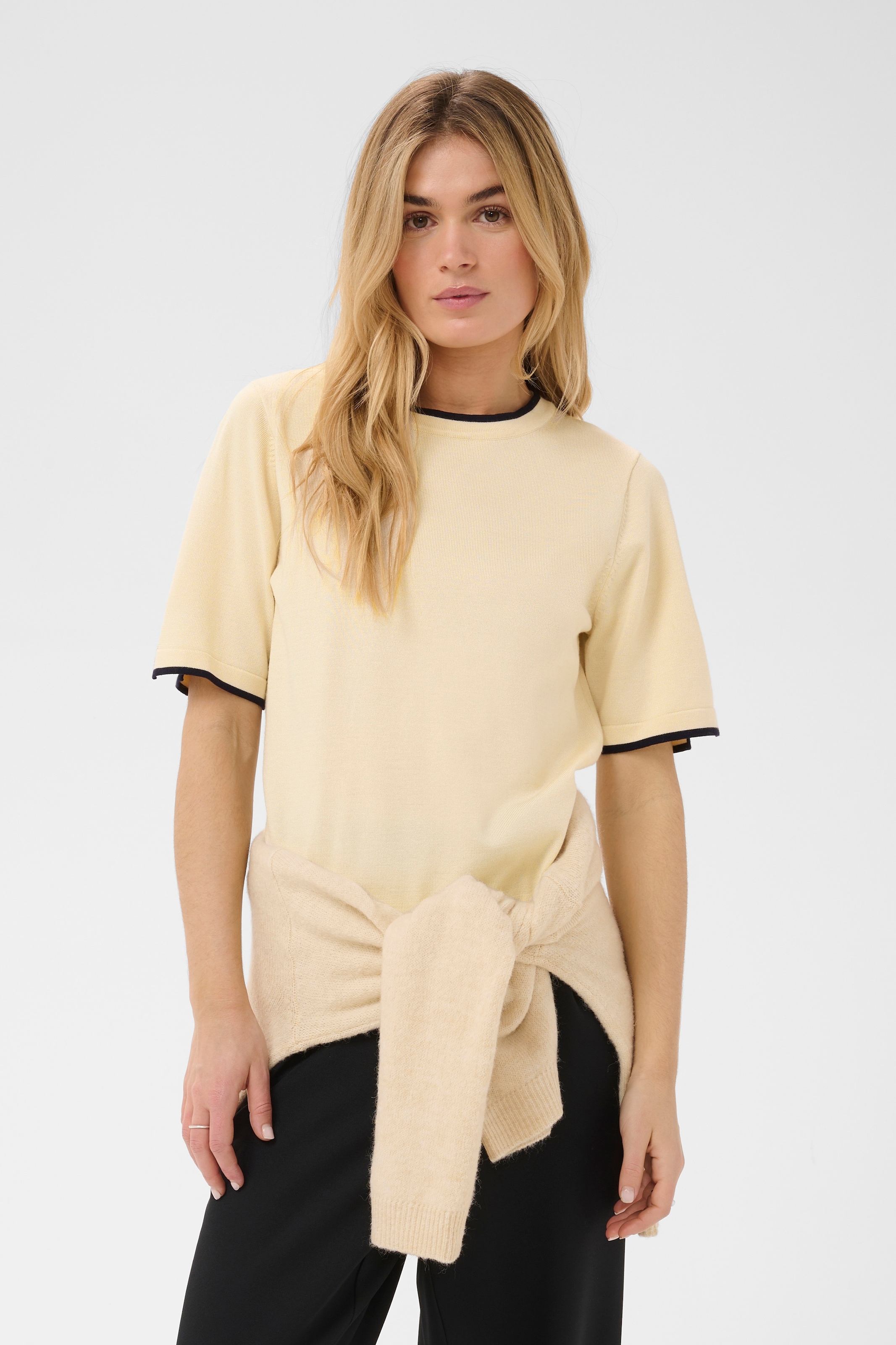 Saint Tropez Strickpullover "MilaSZ Contrast Stripe SS Pullover" Viskosemischung, Regular fit