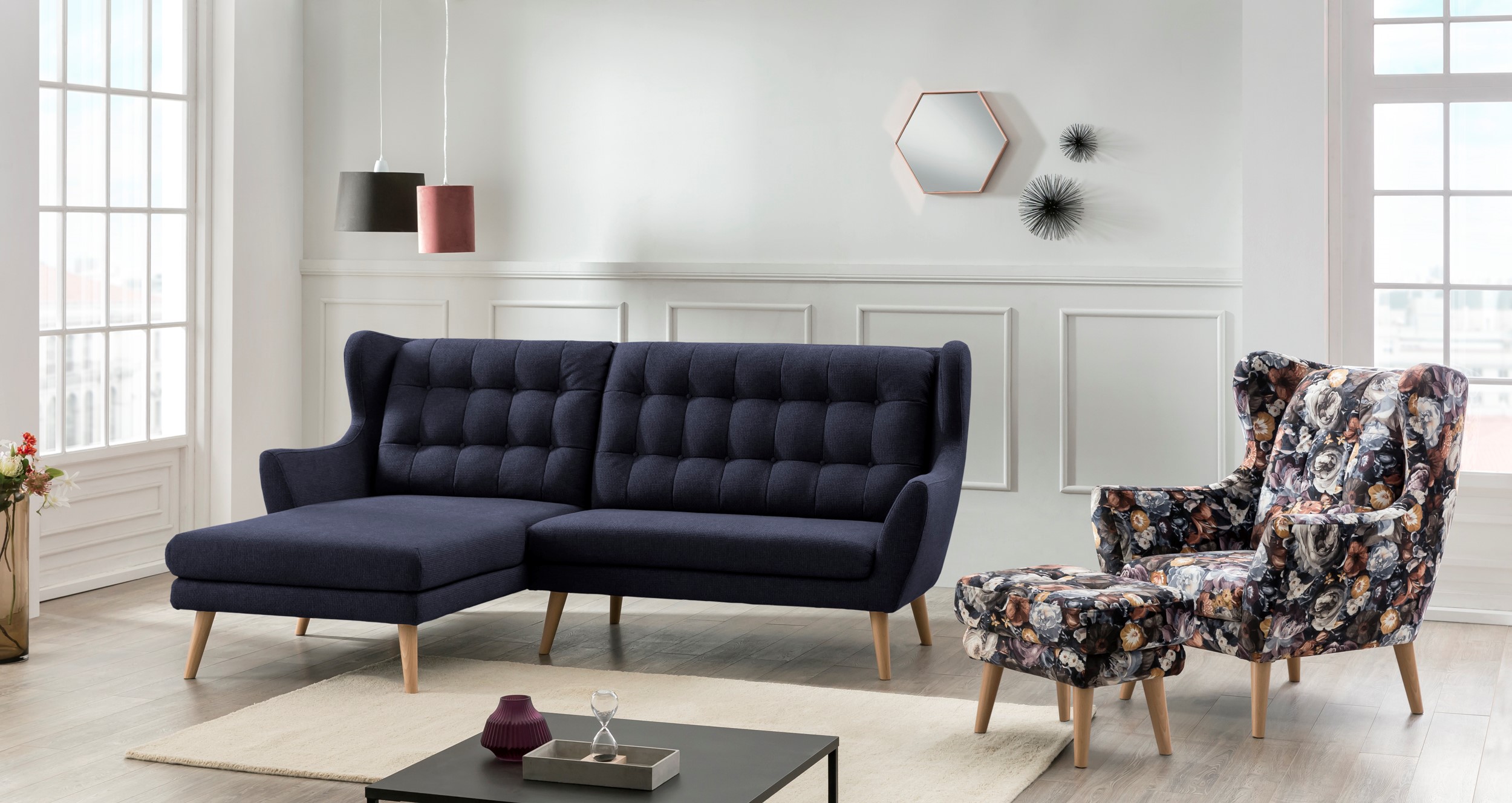 Home affaire Ecksofa "Louanne, L-Form" mit Holzfüßen