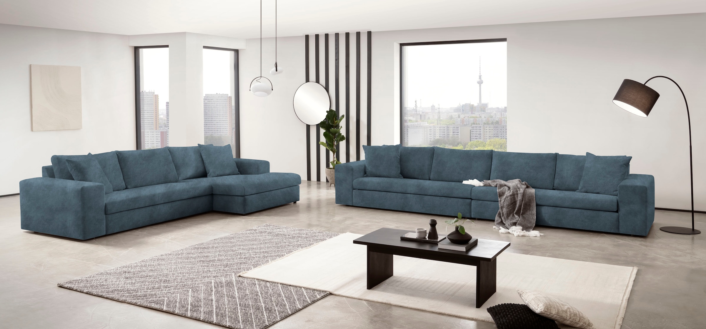 andas Ecksofa »SLEETLAND XXL in Samtvelours oder Vintage-Leder-Optik, L-Form,«, besonders groß und bequem