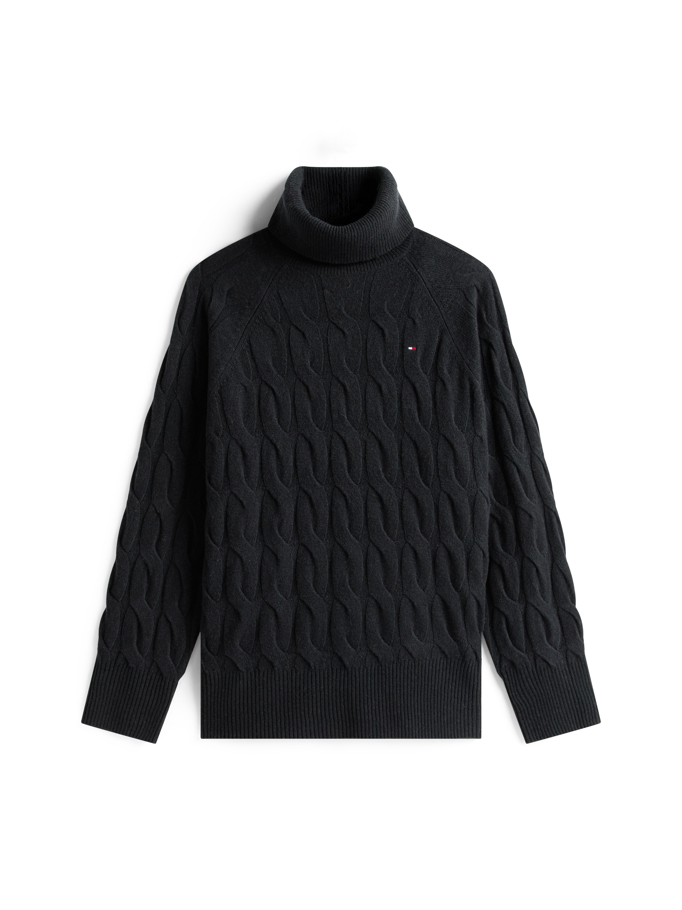 Tommy Hilfiger Rollkragenpullover »SOFT WOOL CABLE ROLL-NK LS SWT« Wolle, mit Zopfmuster