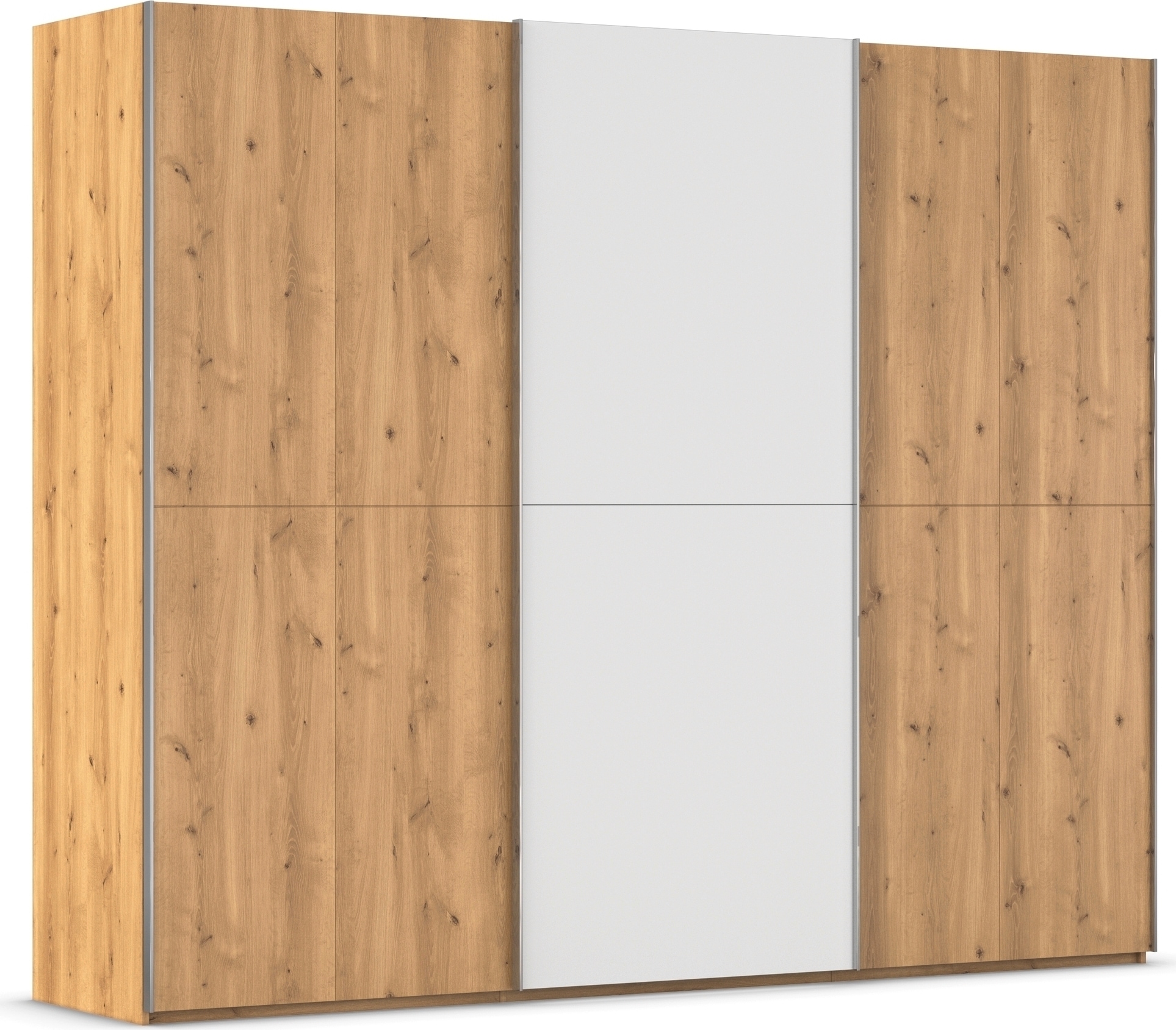 rauch Schwebetürenschrank "Kleiderschrank Schrank Garderobe Schlafzimmerschrank SCALE-WOOD" edle geteilte Front in massiver Asteiche mit Glastüren MADE IN GERMANY