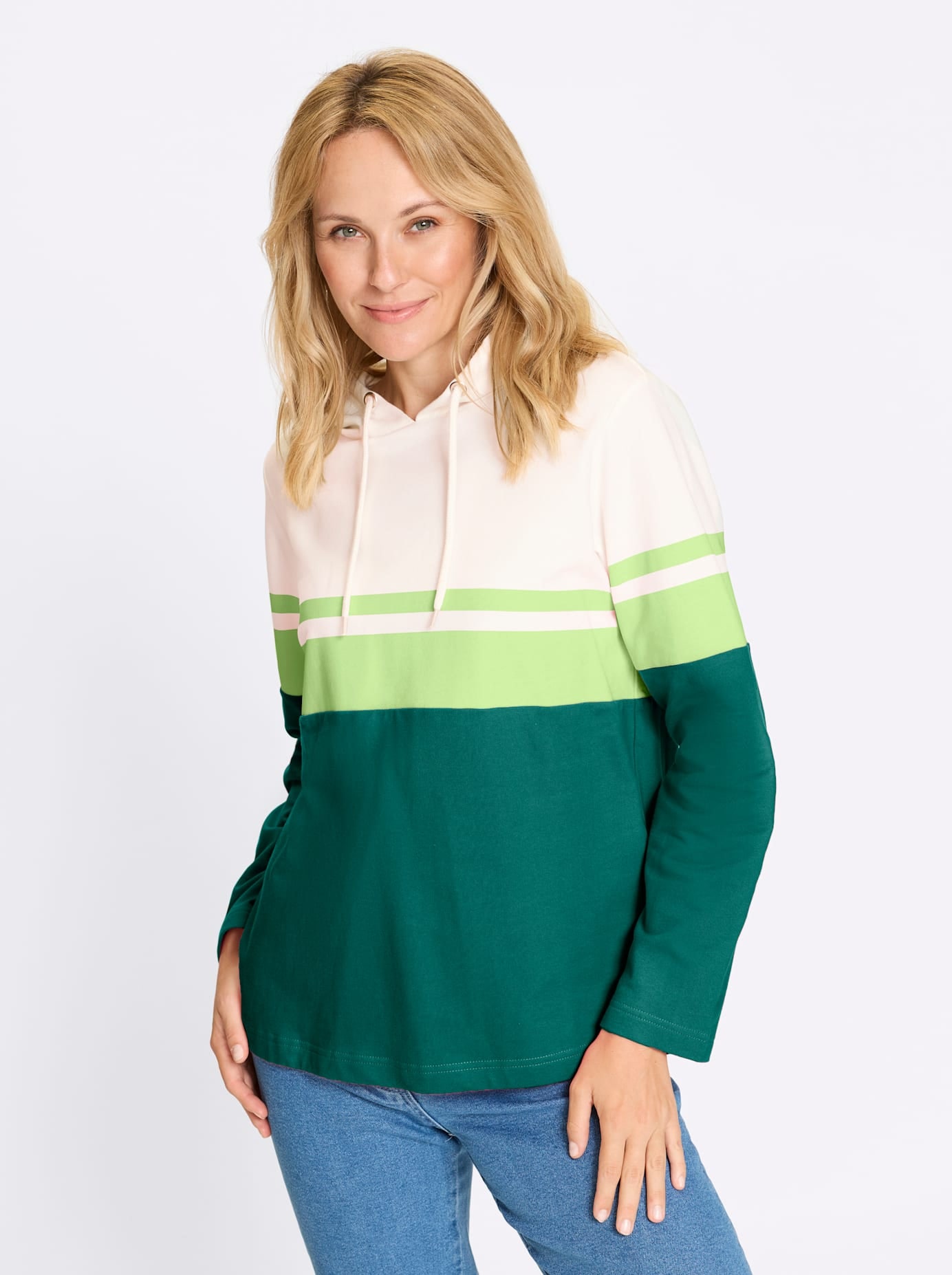 Sweatshirt CLASSIC BASICS, Damen, Gr. 46, grün, reseda, 100% Baumwolle, gemustert, gestreift, mehrfarbig, Sweatshirts Sweatshirt