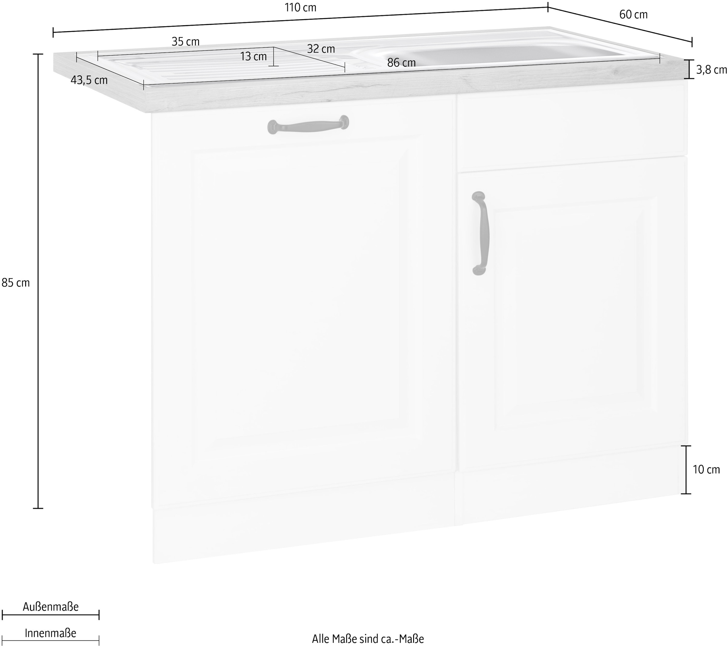 wiho Küchen Spülenschrank »Erla«, 110 cm breit, inkl. Tür/Sockel für Geschirrspüler
