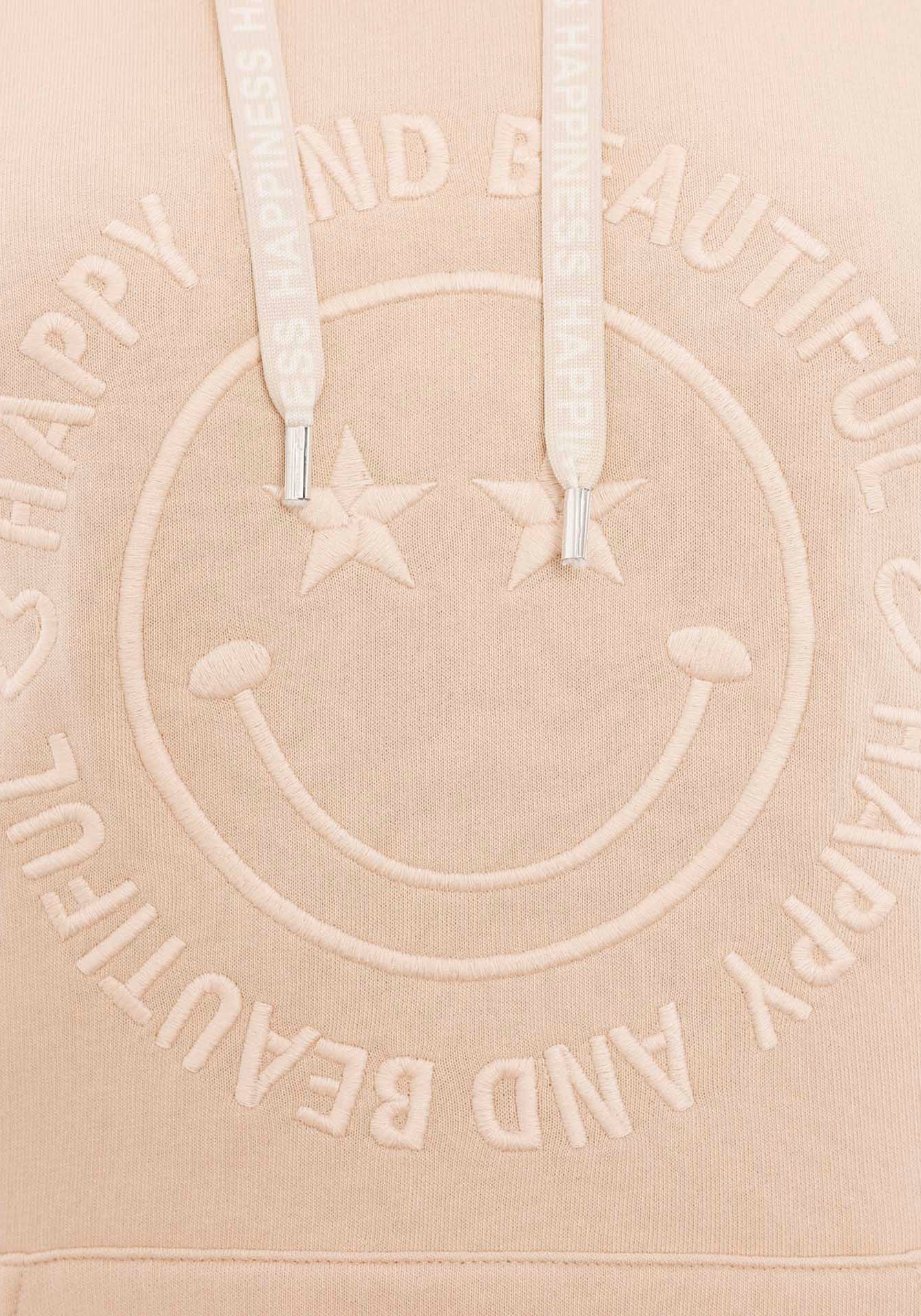 Zwillingsherz Kapuzensweatshirt »Happy and Beautiful«, mit gleichfarbiger Smiley-Stickerei und Bindebänder mit Schriftzug