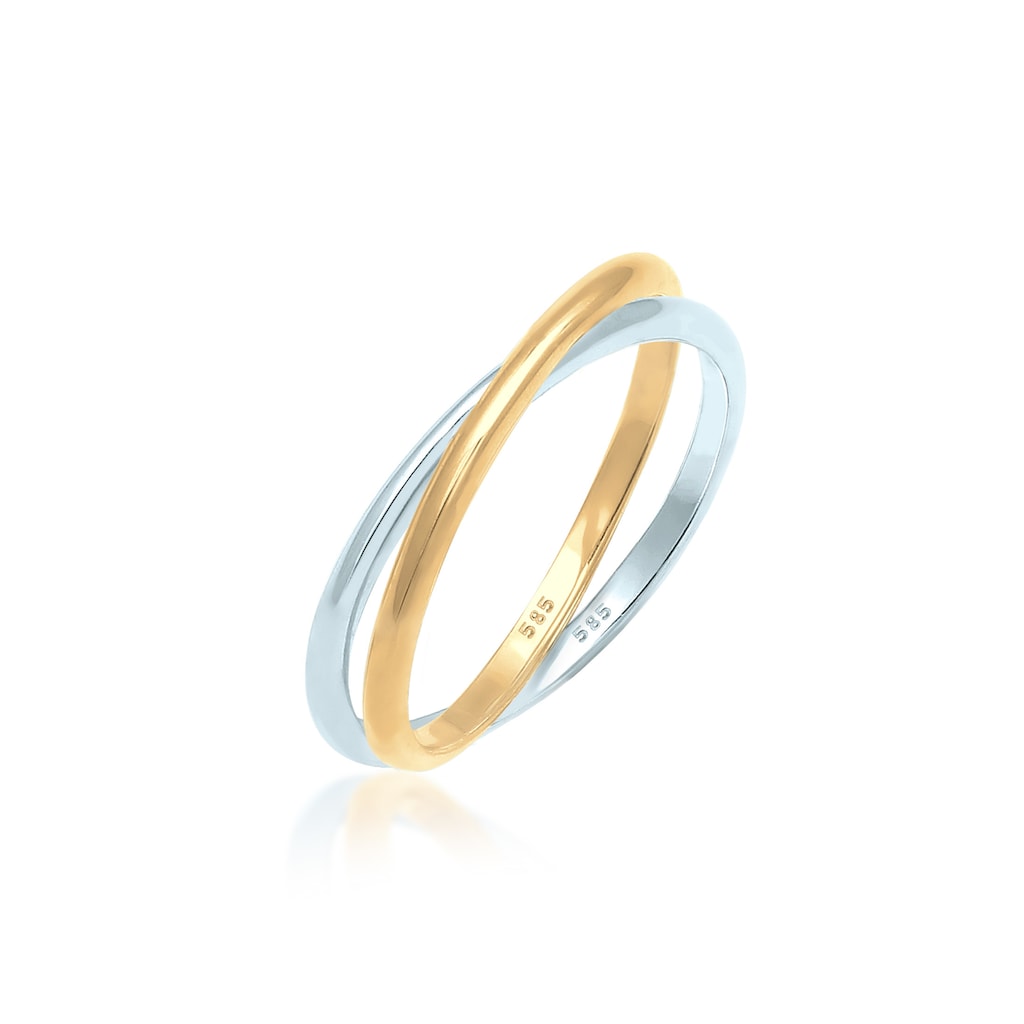 Elli Premium Fingerring »Wickelring Bi-Color Zeitlos 585 Gelbgold Weißgold«