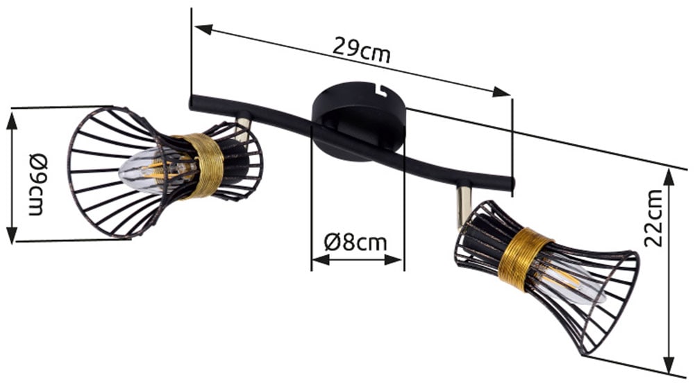 GLOBO LIGHTING Deckenstrahler »PURRA«, Leuchtmittel E14 | ohne Leuchtmittel, Deckenspot/schwarz/goldfarben/Metallstäbe/Flur