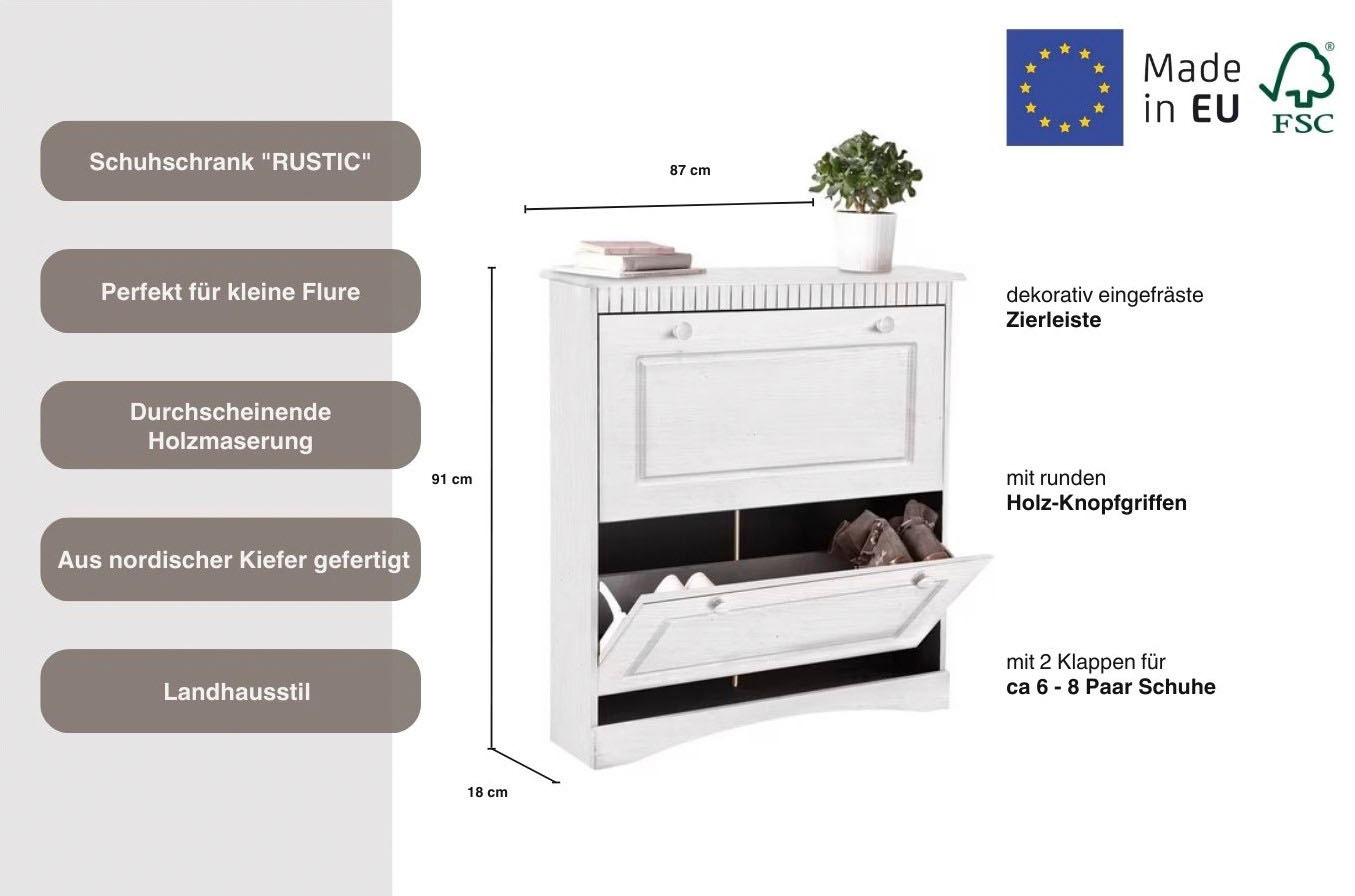 Home affaire Schuhschrank "Rustic", aus massiver Kiefer, 2 Schuhklappen, fü günstig online kaufen