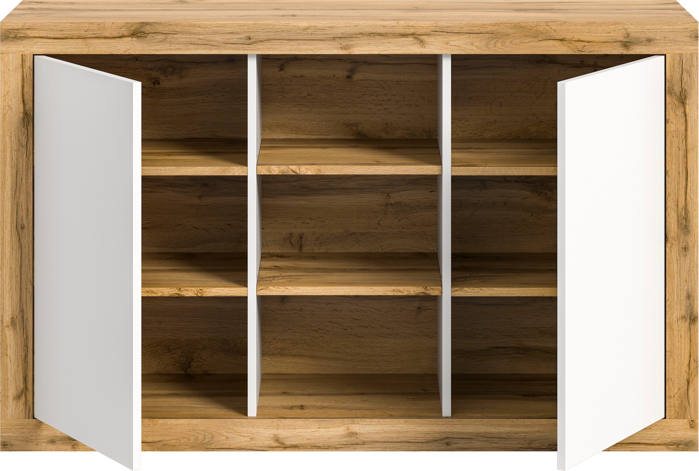 INOSIGN Sideboard »Trinity, Breite 130 cm, 2-türig, 3 offene Fächer, grifflose Fronten«, Anrichte, Kommode, Schrank, Stauraumschrank