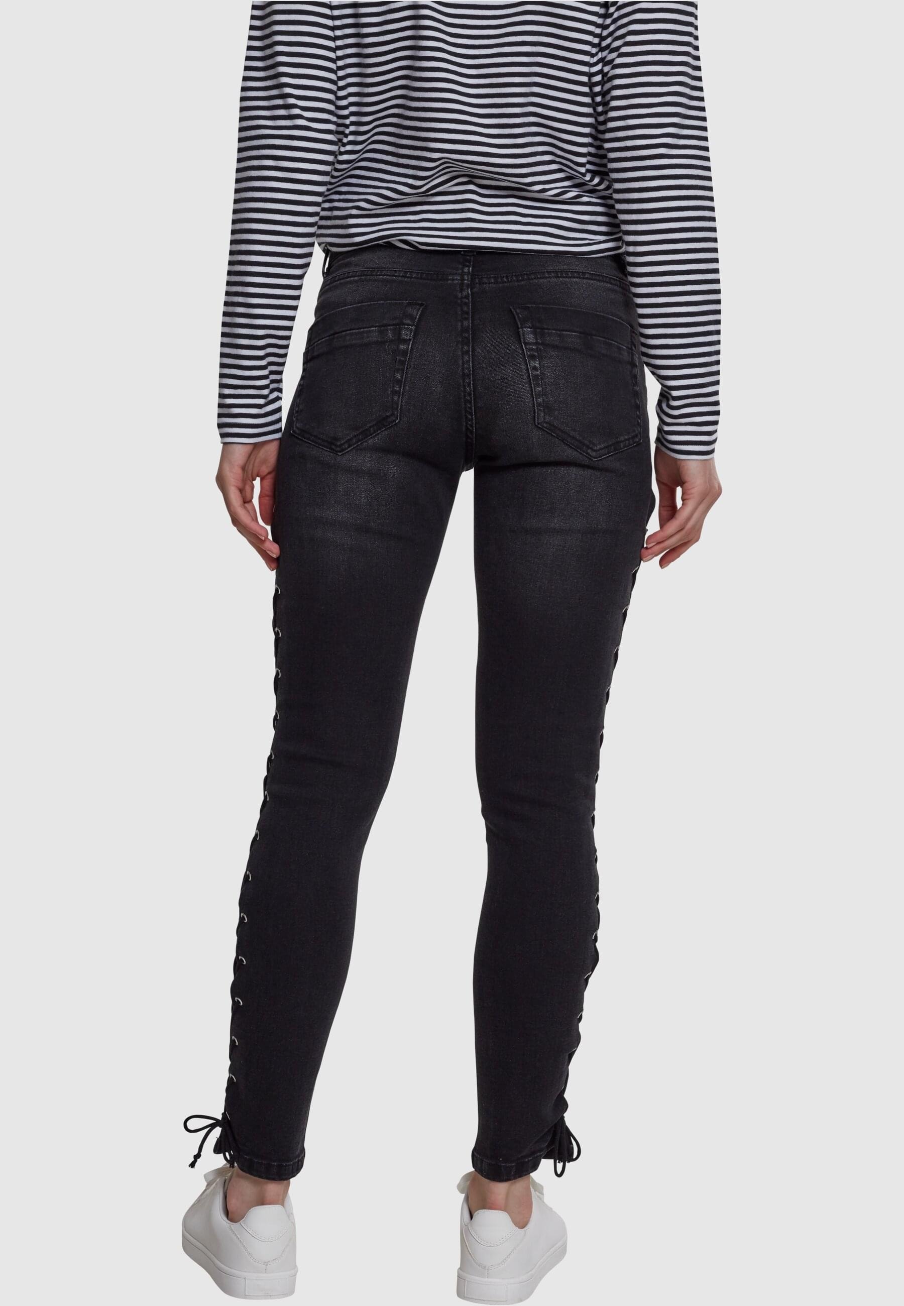 URBAN CLASSICS Bequeme Jeans »Urban Classics Damen Ladies Denim Lace Up Skinny Pants«, (1 tlg.)