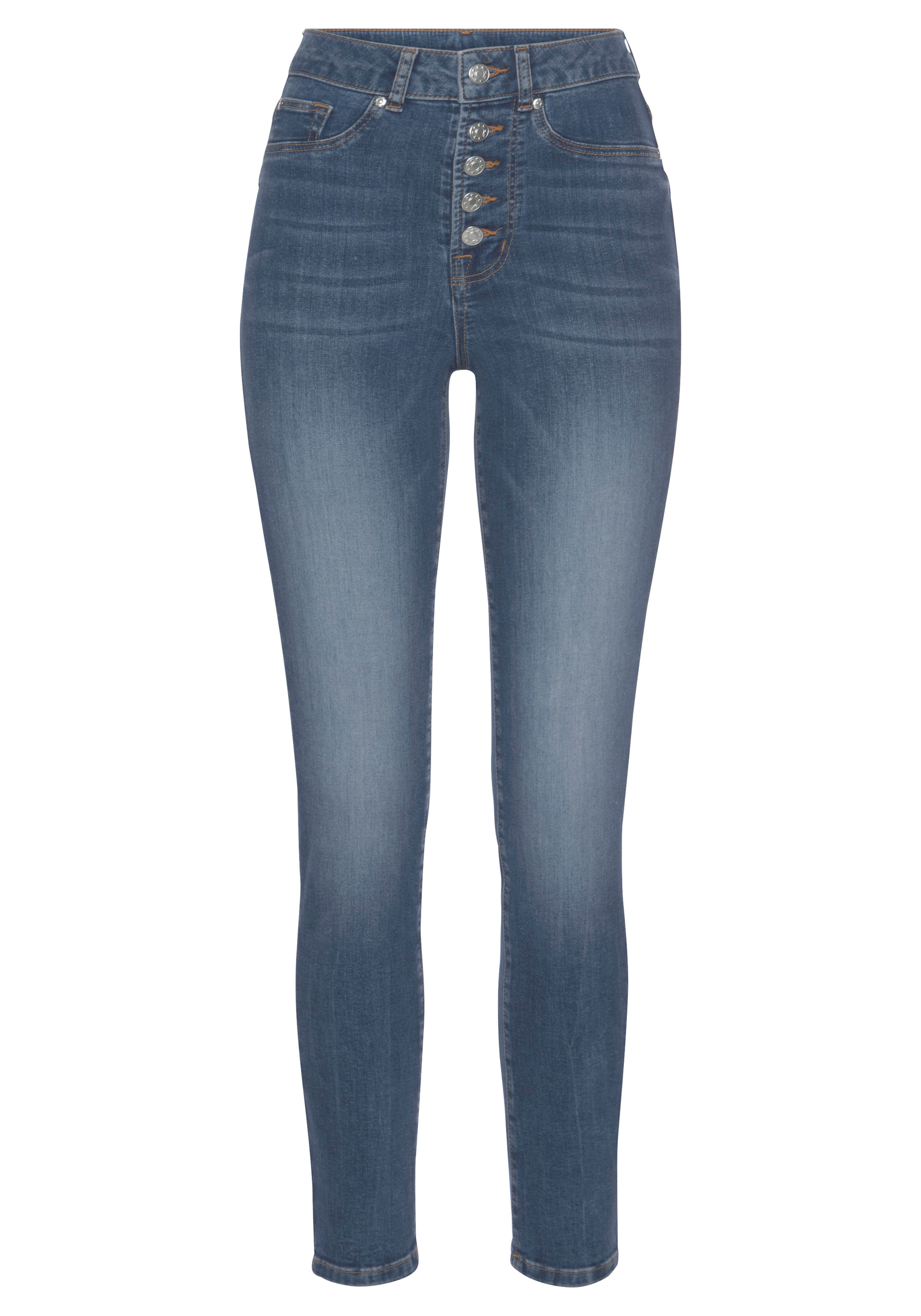 LASCANA High-waist-Jeans, mit sichtbarer Knopfleiste und Stretch-Anteil, Skinny, High Waist