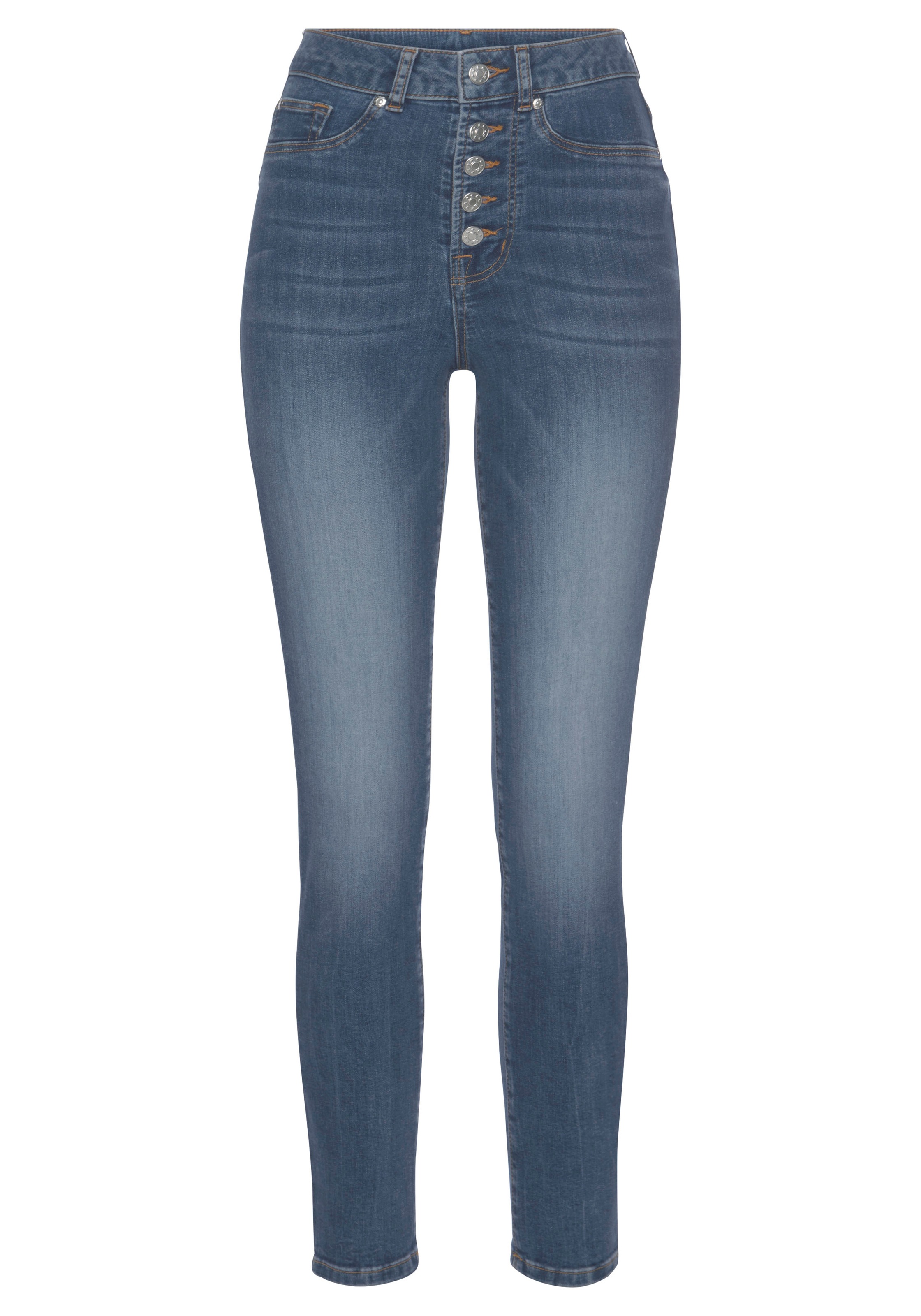 LASCANA High-waist-Jeans, mit sichtbarer Knopfleiste und Stretch-Anteil, Sk günstig online kaufen