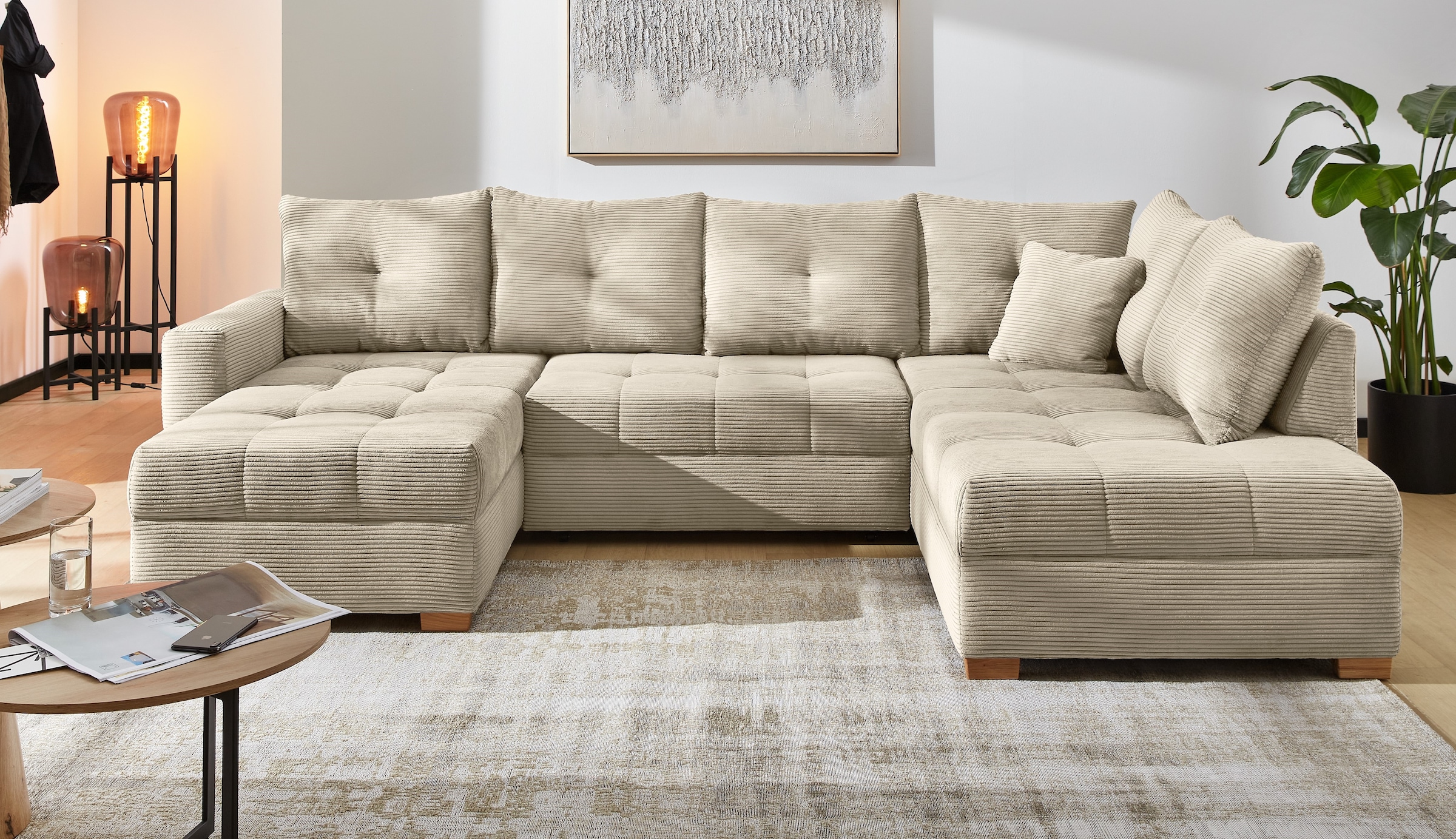 Jockenhöfer Gruppe "Abby U-Form, B: 313 cm, inkl. Schlaffunktion" inkl Bettkasten, große Liegefläche 273x147cm, Massivholz Füße