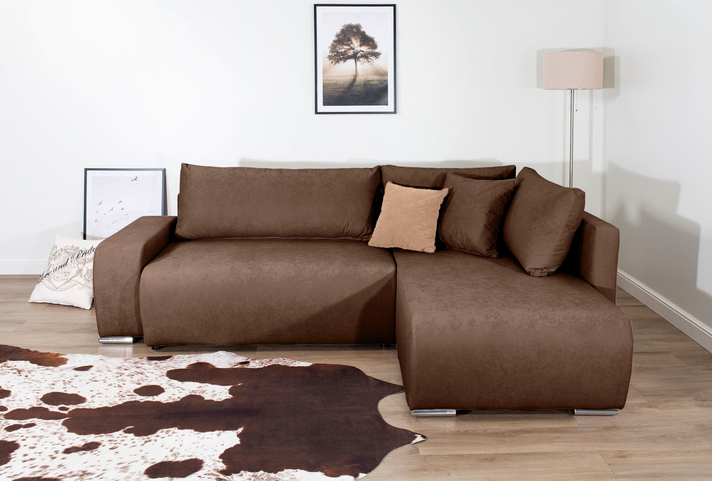 COLLECTION AB "Poppy L-Form, B: 227 cm" Schlaffunktion, Bettkasten & 1 Zierkissen