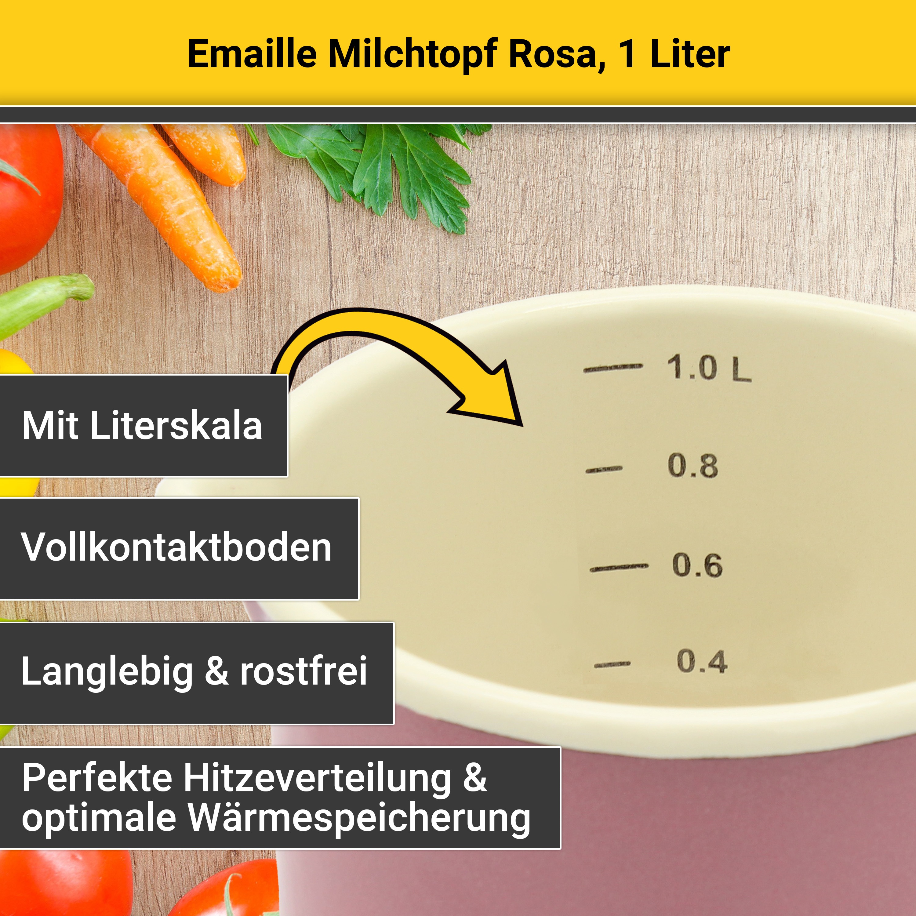Thumbnail - Krüger Milchtopf Emaille 1 Stk. tlg. Literskala, 1 Liter, für Induktions-Kochfelder geeignet