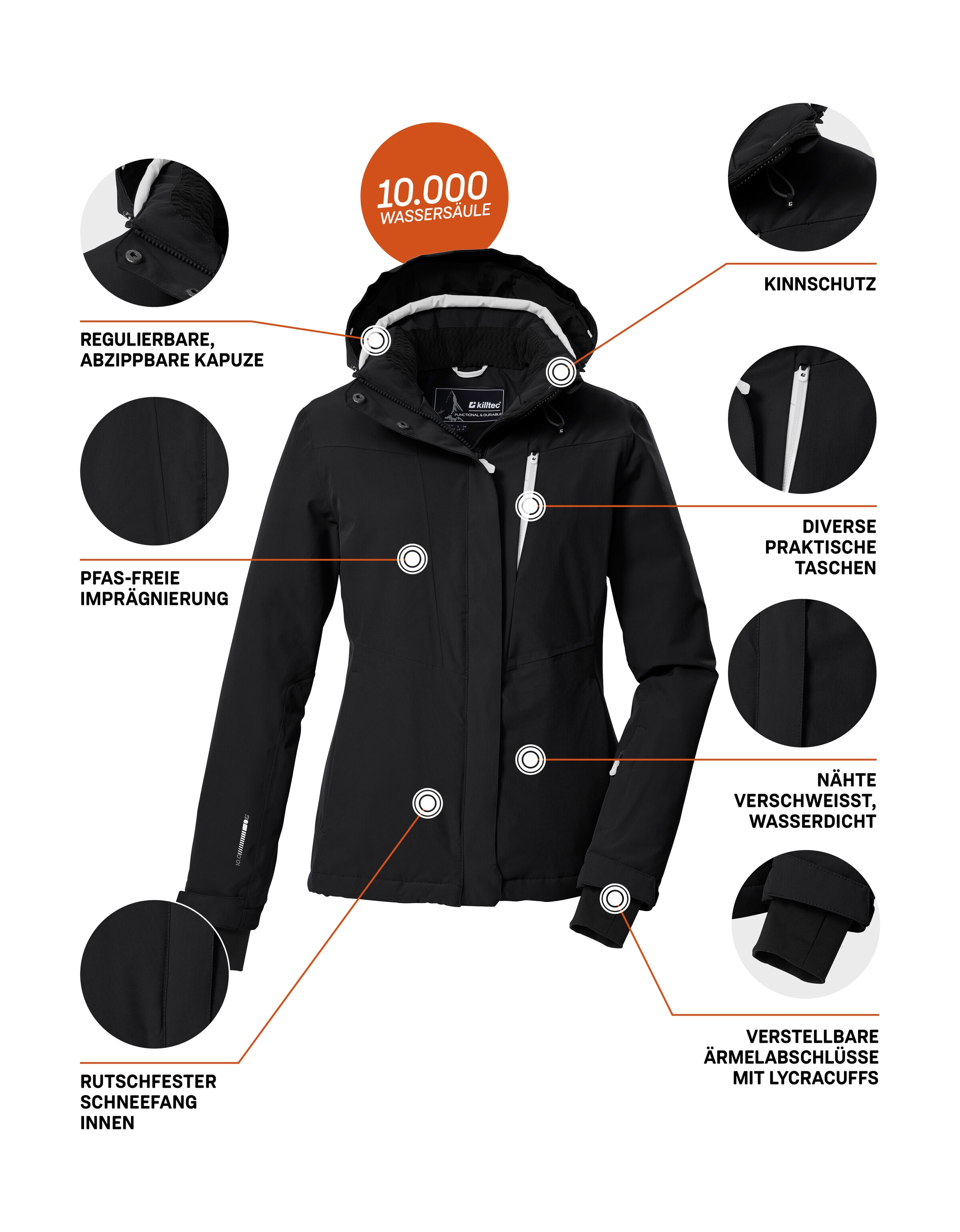 Killtec Skijacke »KSW 25 WMN SKI JCKT«, Atmungsaktive, wasserdichte Skijacke mit abnehmbarer Kapuze