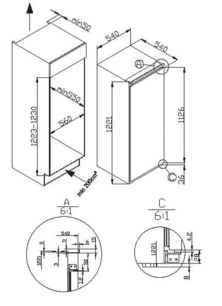Amica Einbaukühlschrank »EVKSS 352 221« 122,1 cm hoch 54 cm breit Inverter Kompressor