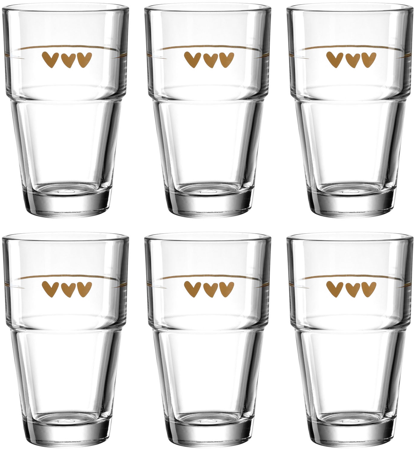 Latte-Macchiato-Glas »Gläser-Set SOLO, mit Herzmotiv«, (Set, 6 tlg.), 410 ml, 6-teilig