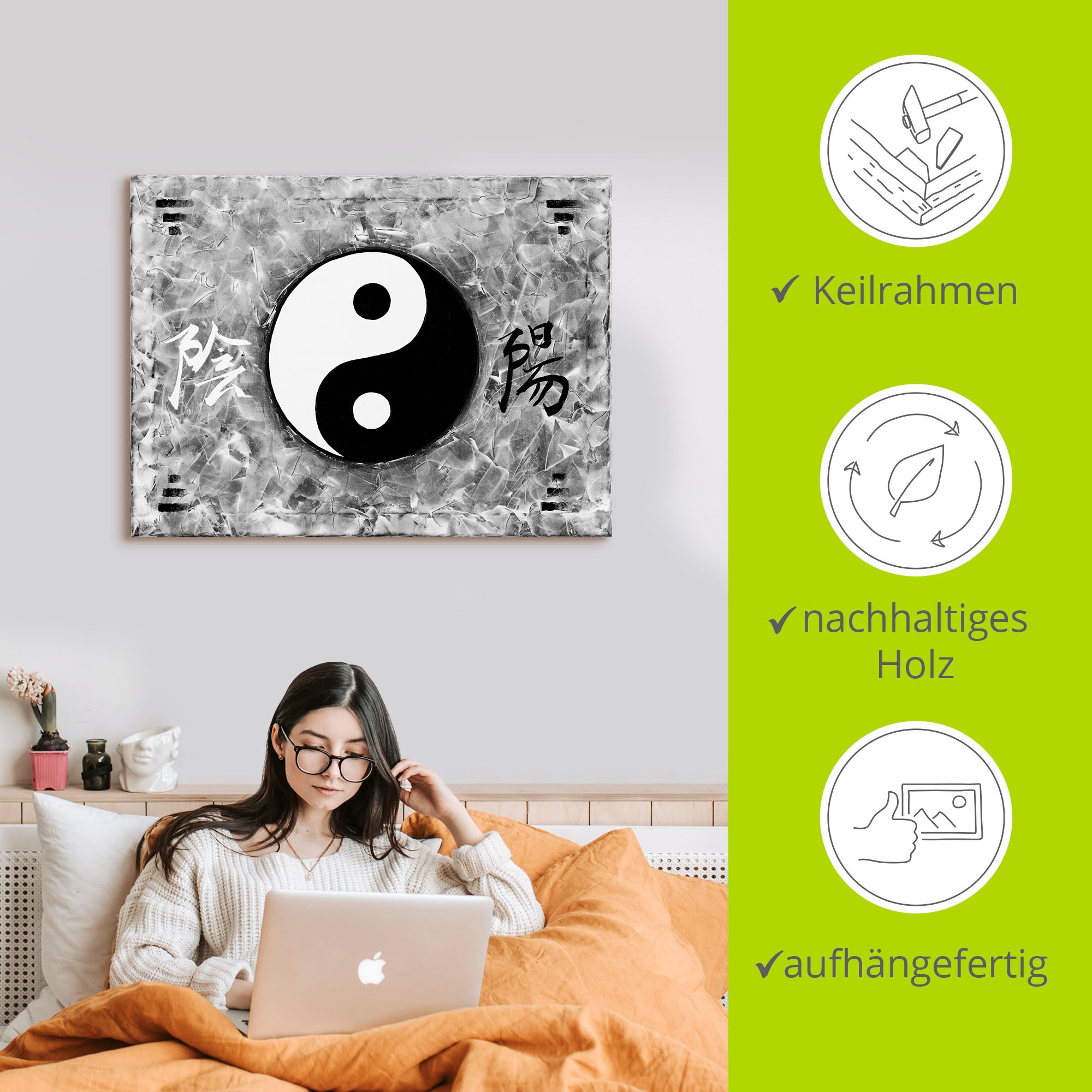 Artland Leinwandbild »Ying & Yang_sw«, Zeichen, (1 St.), auf Keilrahmen gespannt