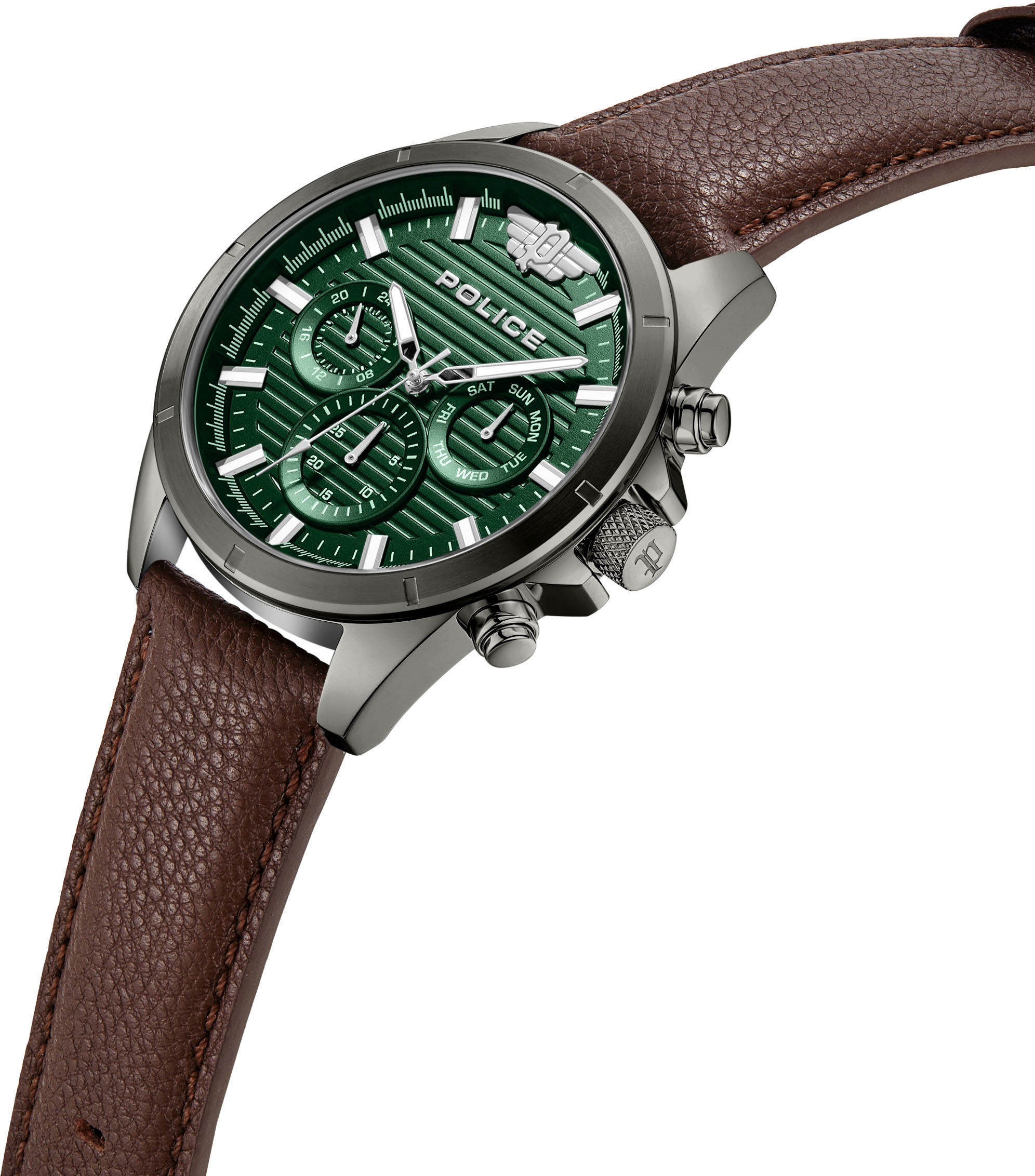 Police Multifunktionsuhr »MALAWI«, Quarzuhr, Armbanduhr, Herrenuhr, Lederarmband, analog, Wochentag