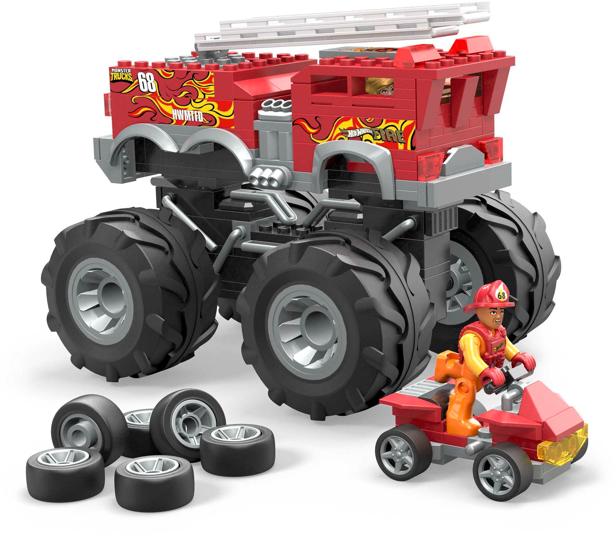 MEGA Spielzeug-Auto »Hot Wheels Feuerwehr-Auto Monster Truck«, (284 tlg.), mit 2 Figuren