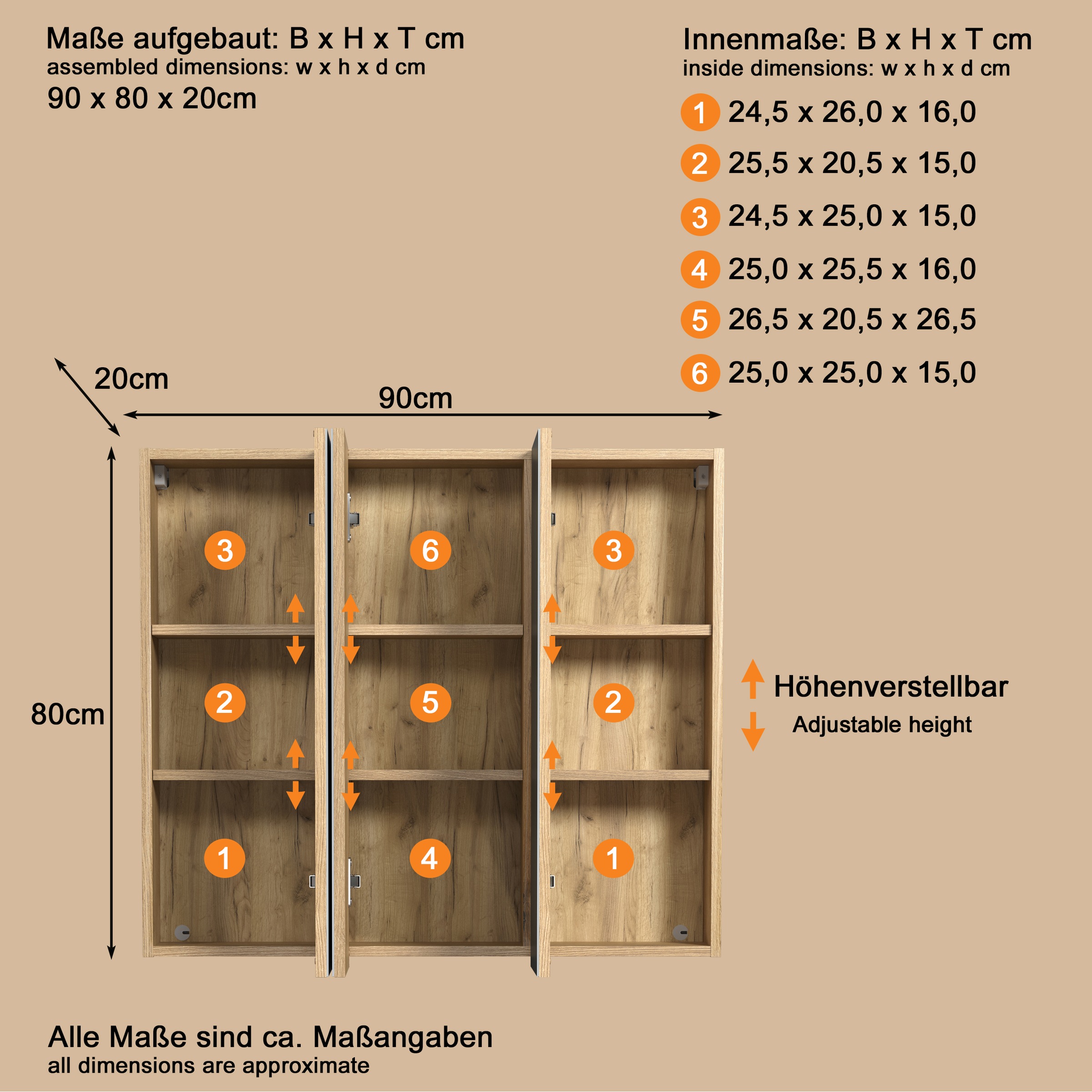 welltime Spiegelschrank »Amrum«, (1 St.), 3-Türiger Badspiegel mit Stauraum - Maße (B/T/H) 90/20/80 cm