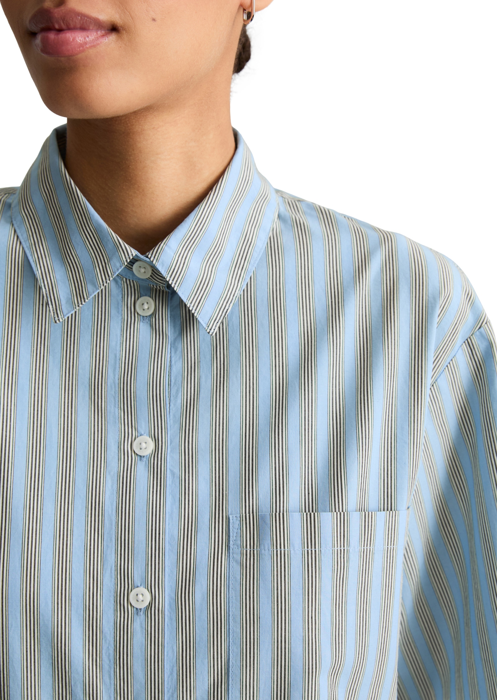Marc O'Polo DENIM Kurzarmbluse »aus gestreifter Papertouch-Popeline«