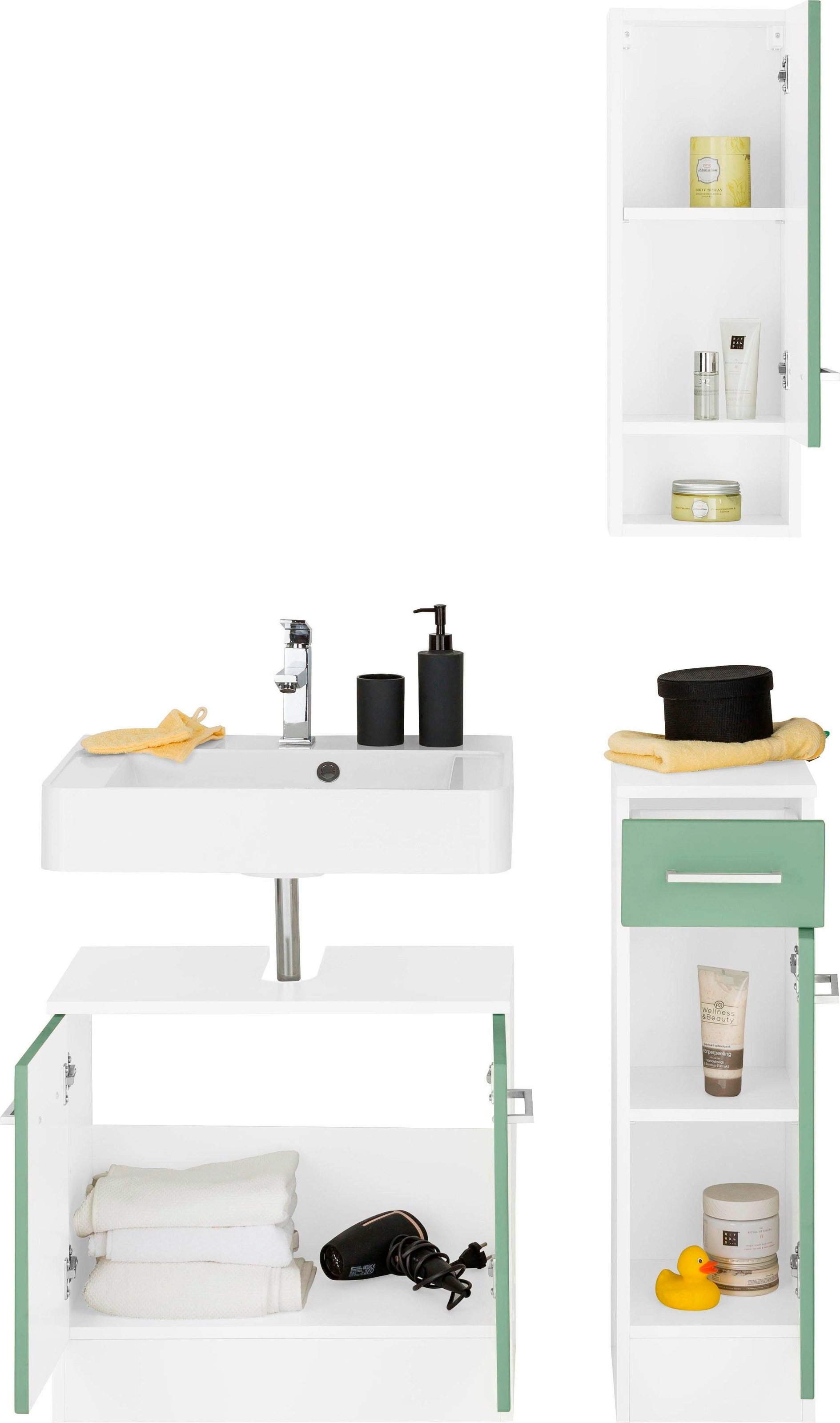 welltime Badmöbel-Set »Ribera«, (3 St.), Waschplatz, Hängeschrank, Unterschrank