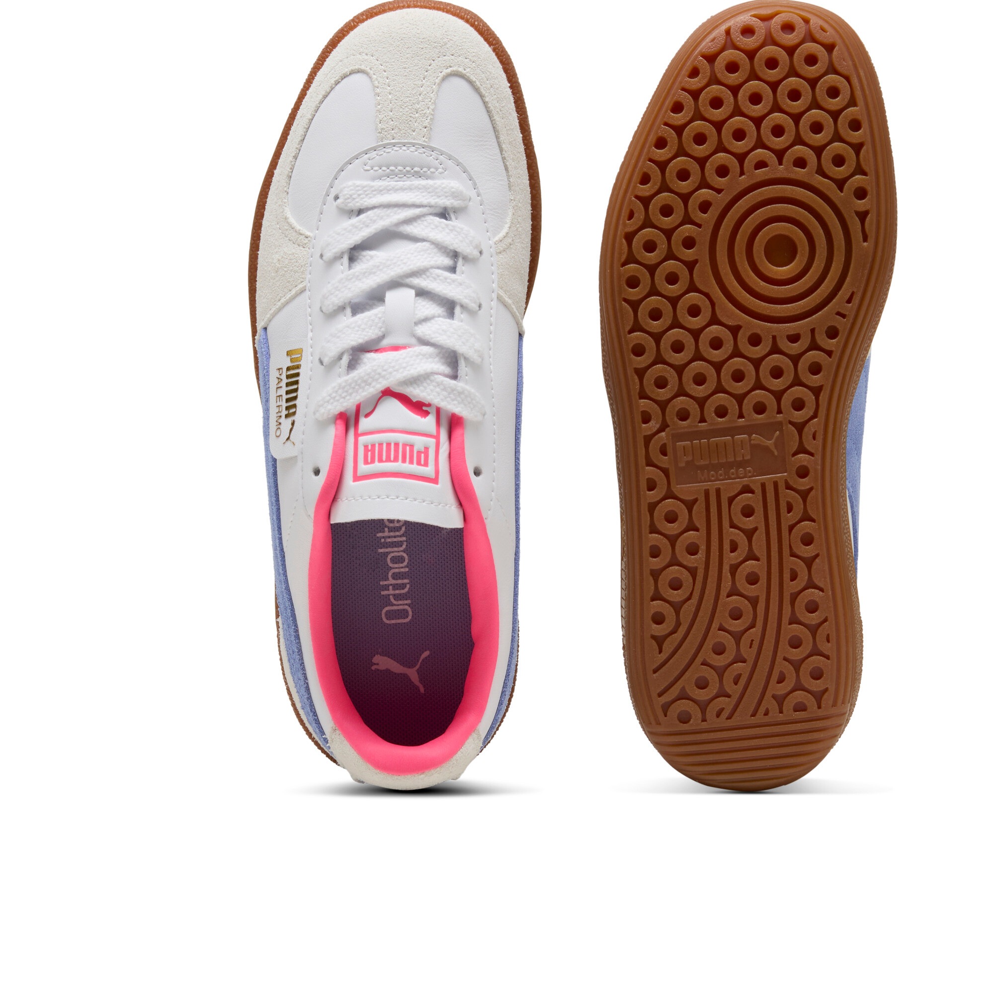 Sneaker PUMA "PALERMO LTH", Damen, Gr. 41, puma weiß, intense lavender, gum, Leder, mehrfarbig, Schuhe Sneaker, mit Obermaterial aus Leder, mit Overlays aus Wildleder 3