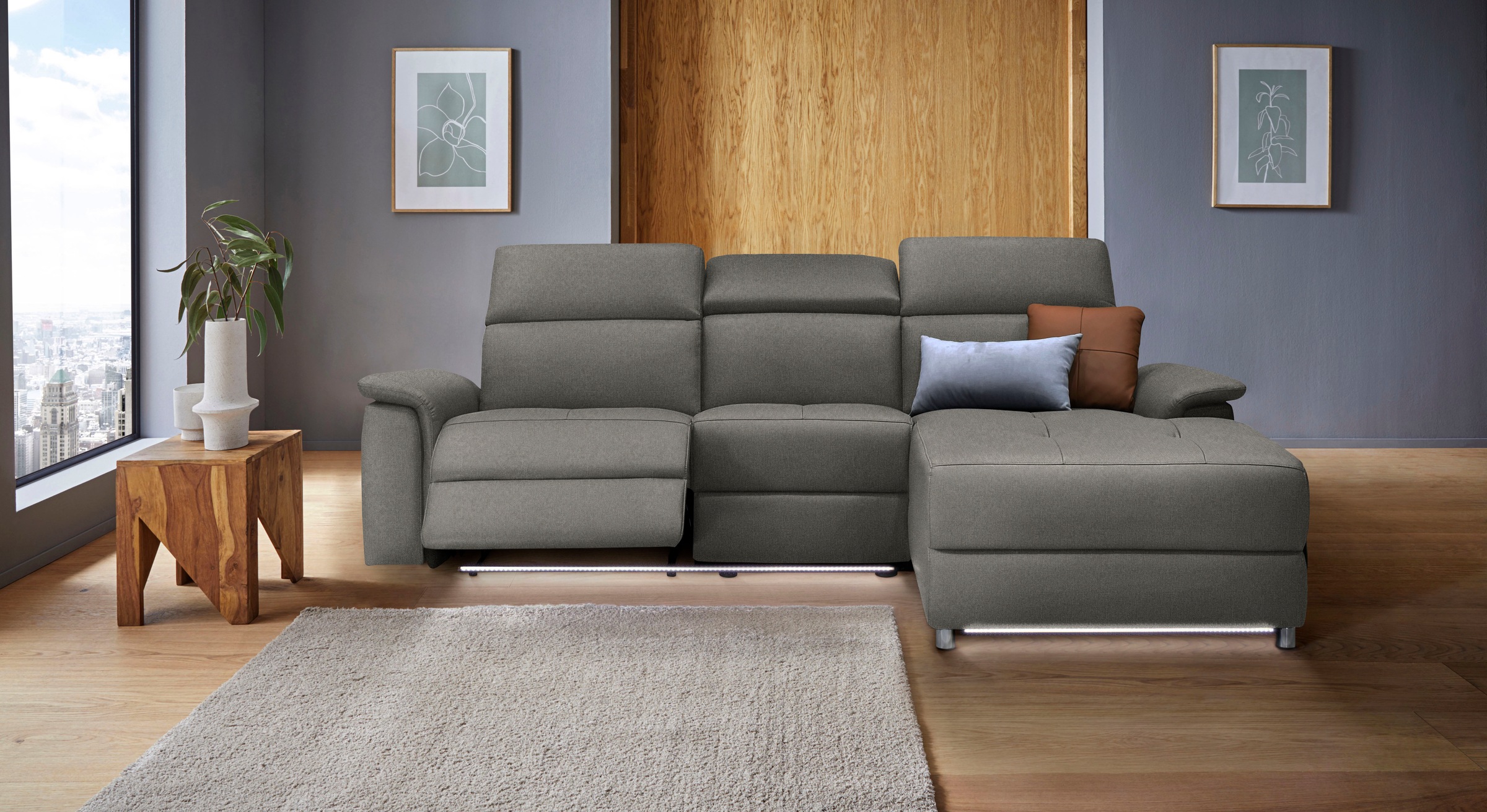 Home affaire Ecksofa "Pareli, L-Form, 259cm,m. Recamiere, Echtleder, Kunstl günstig online kaufen