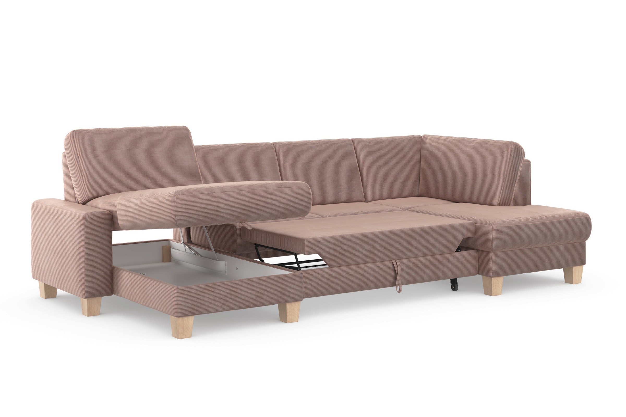 Home affaire Wohnlandschaft »Summer U-Form«, mit oder ohne Bettfunktion und Bettkasten, Cord-Bezug