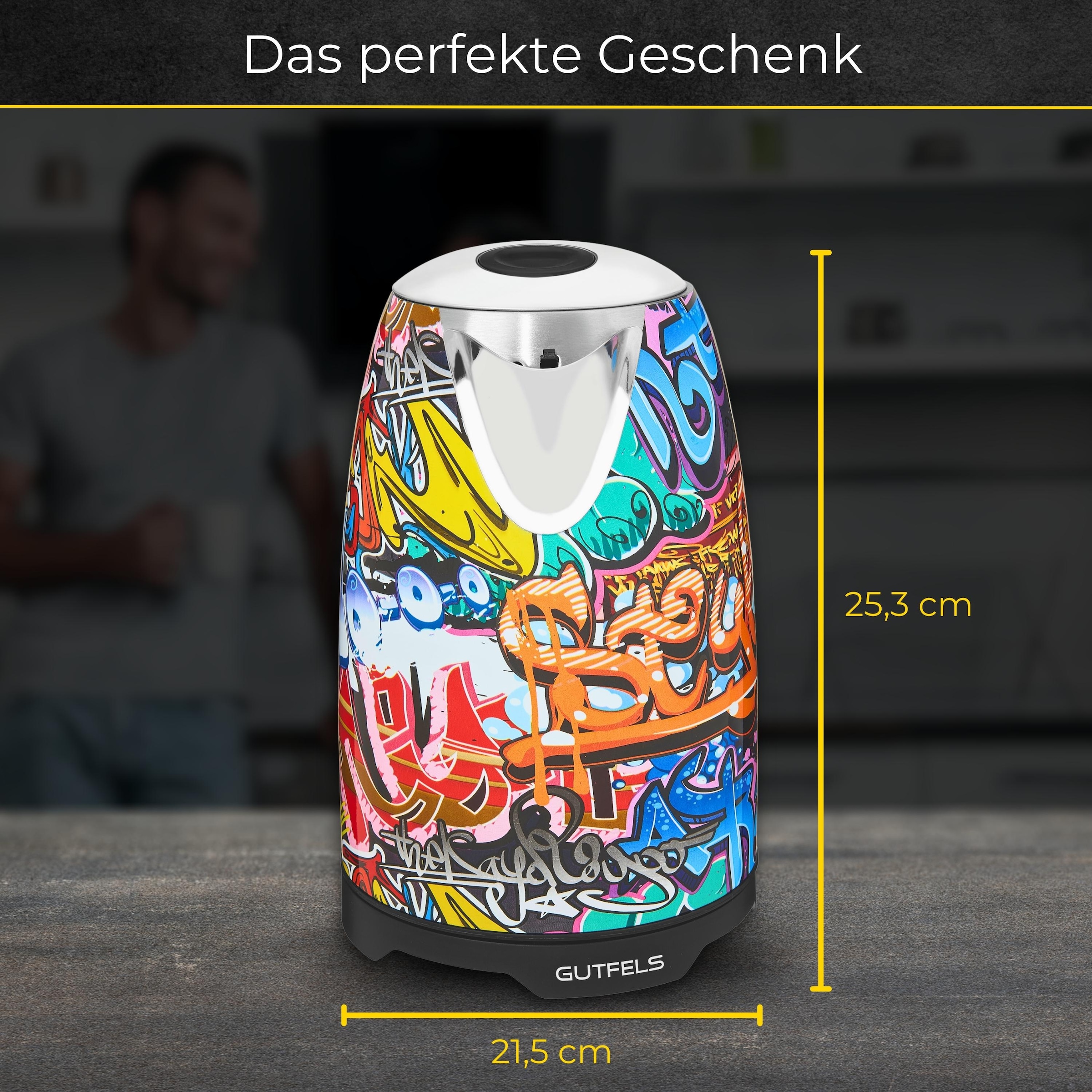 Gutfels Wasserkocher »WATER 3010 G«, 1,7 l, 2200 W, 1,7 L, 2200 Watt, Graffitti-Style