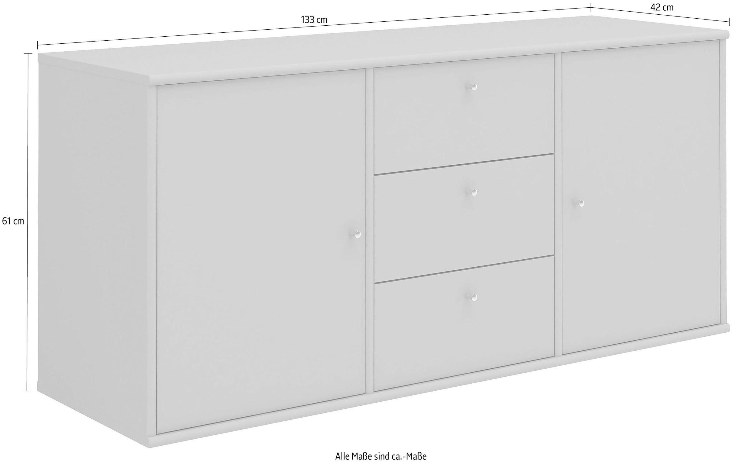 Hammel Furniture Sideboard und mit | B: Schrank, cm, BAUR Schubladen, 133 montierbar«, Designmöbel anpassungsbar Hochwertig »Mistral, Türen hängend/stehend