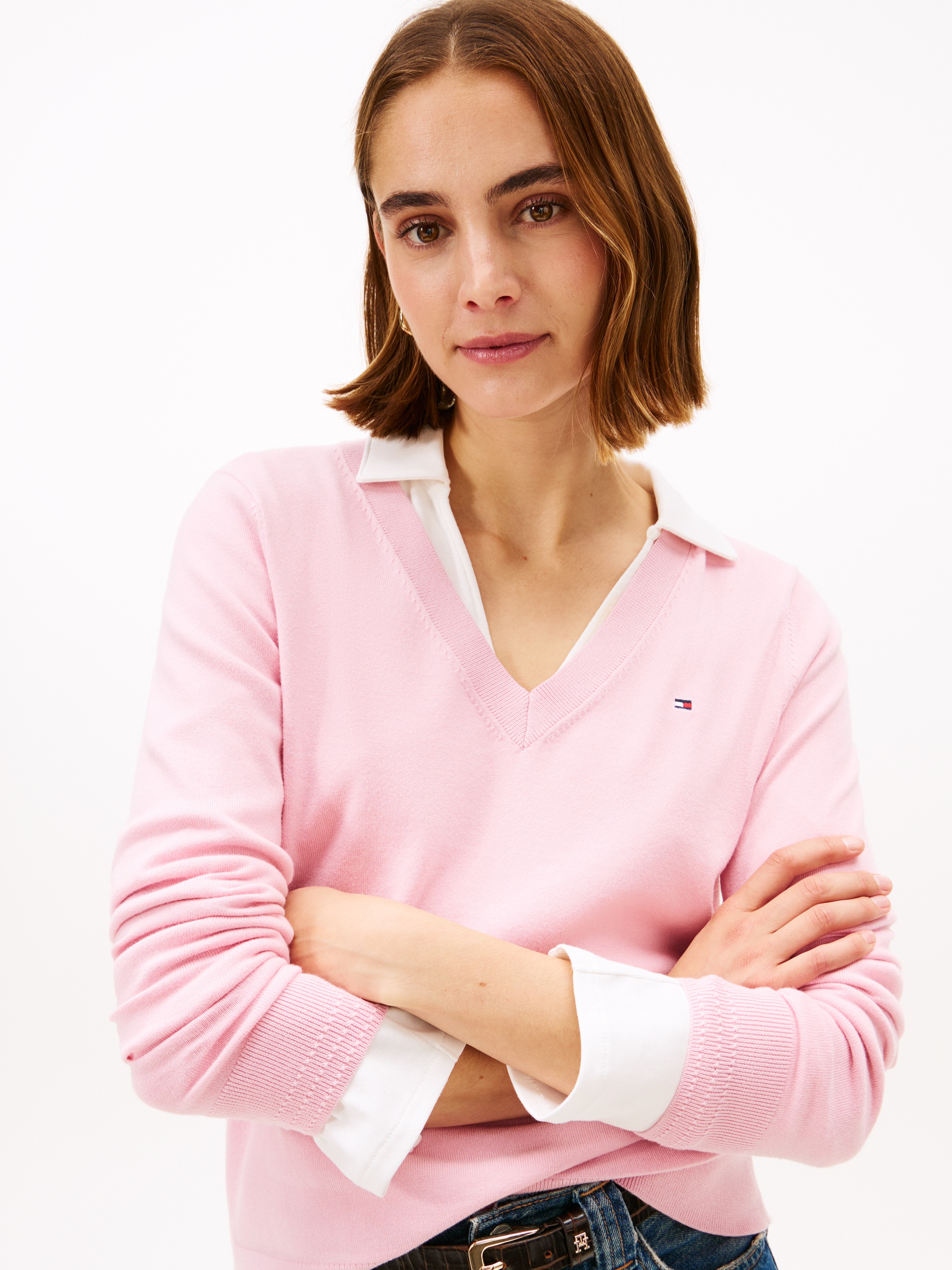 Tommy Hilfiger V-Ausschnitt-Pullover "CO JERSEY STITCH V-NK SWEATER mit V-A günstig online kaufen