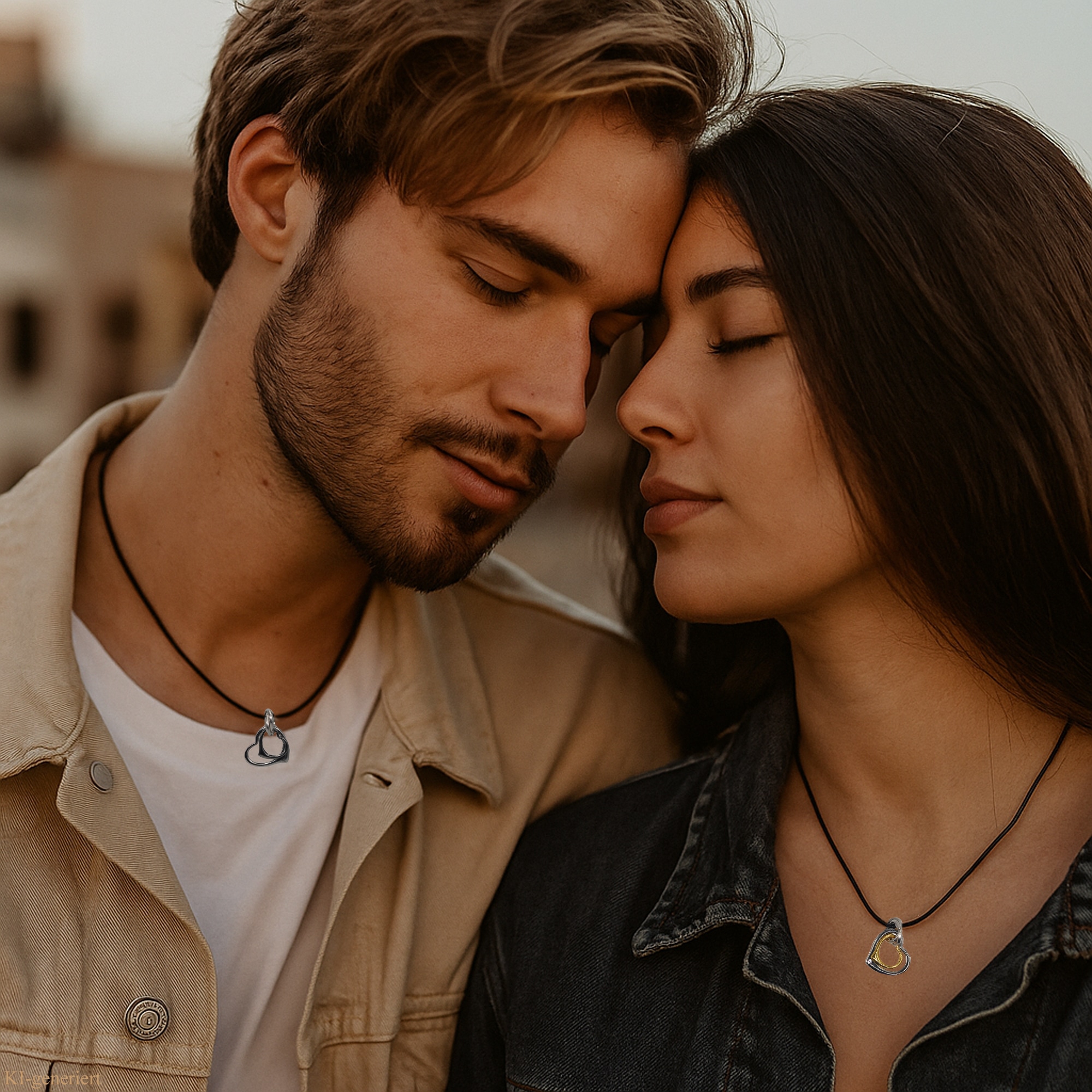Steuer Kette mit Anhänger »Set Metall Herz zweifarbig Glasstein weiß Kunstleder schwarz«