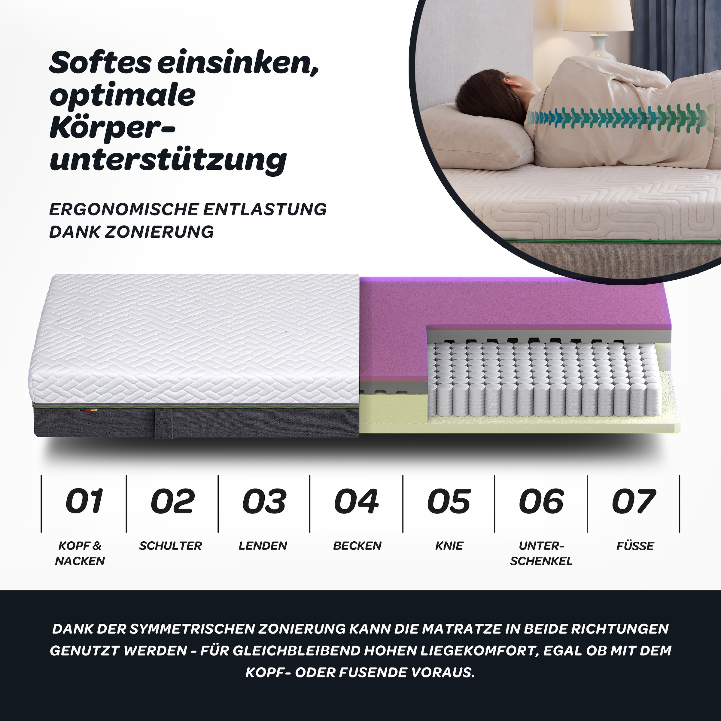 Dunlopillo Taschenfederkernmatratze »Dunlopillo Supreme T, Matratze 90x200, 140x200 cm, Made in Germany« 25 cm hoch 1.000 Federn 1 Stk. tlg. Temperaturunabhängige Aquagelplatte, 1000 Federn (bei 100x200 cm)