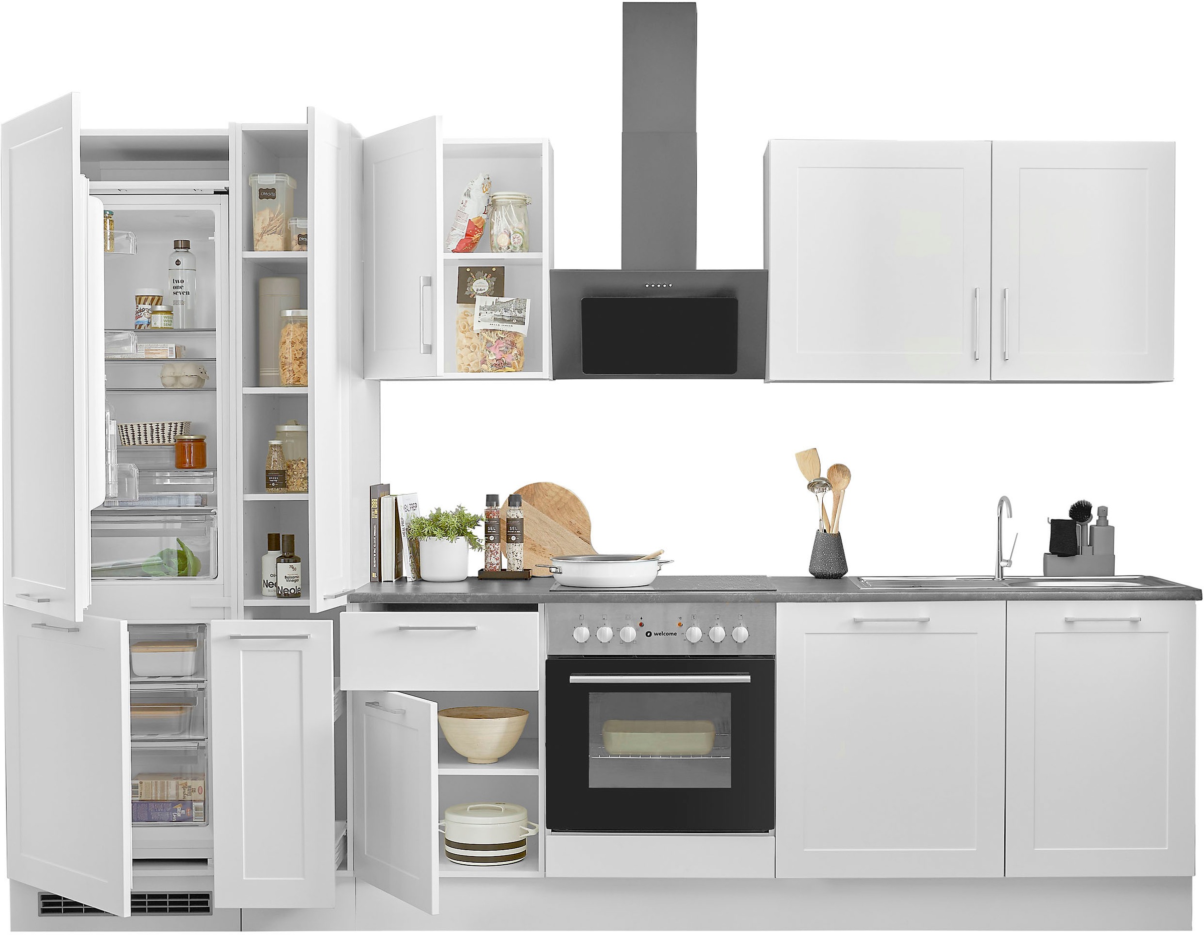 BASIC by Balculina Küchenzeile »Marsi«, Breite 310 cm, wahlweise mit E-Geräten, mit Soft-Close-Funktion