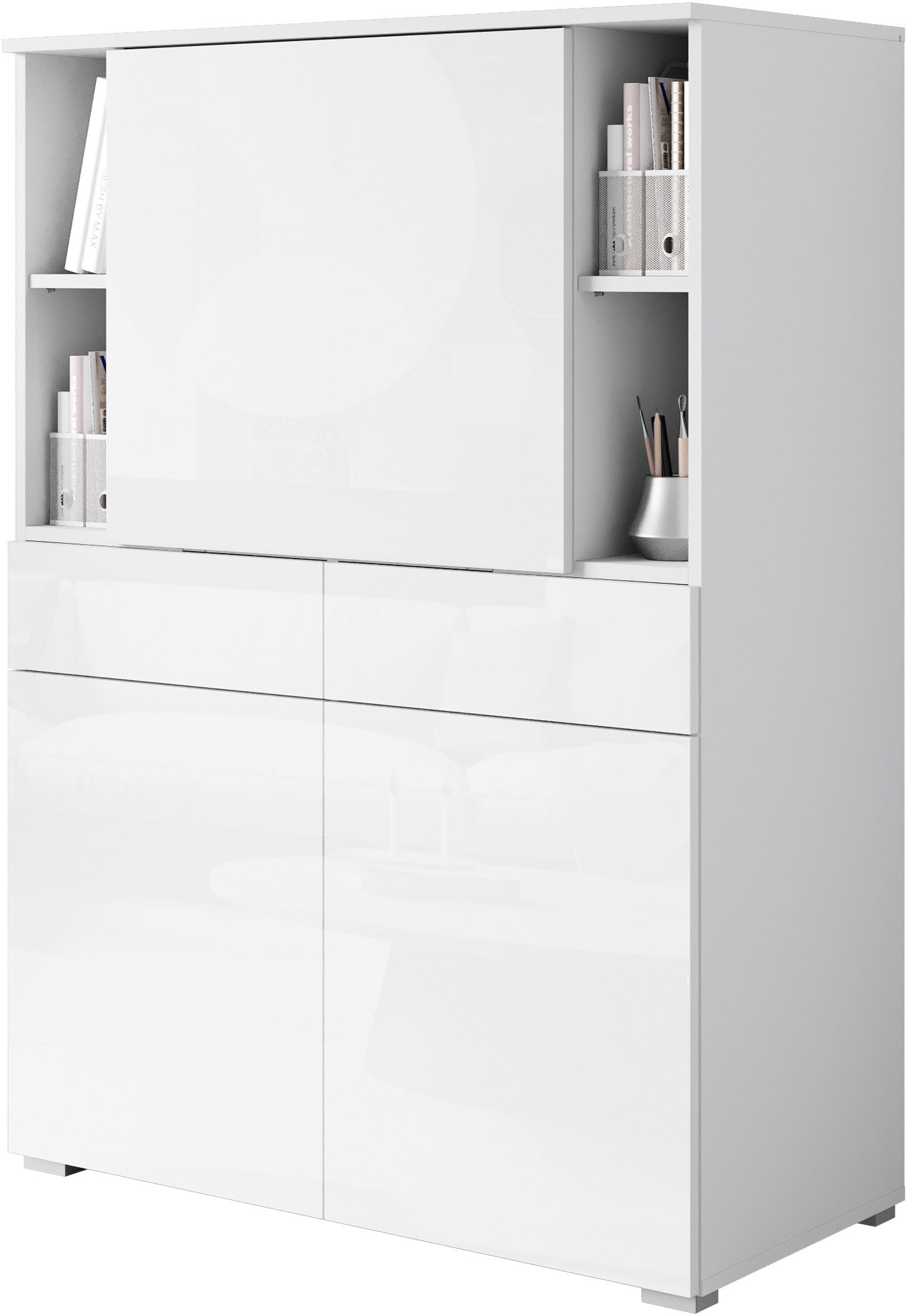 OTTO home Sekretär "Paris, Moderner PC-Schrank mit klappbarer Arbeitsfläche" 1 Stk. tlg. 2 Schubladen, Push-to-Open und verstellbare Einlegeböden, Breite 90 cm