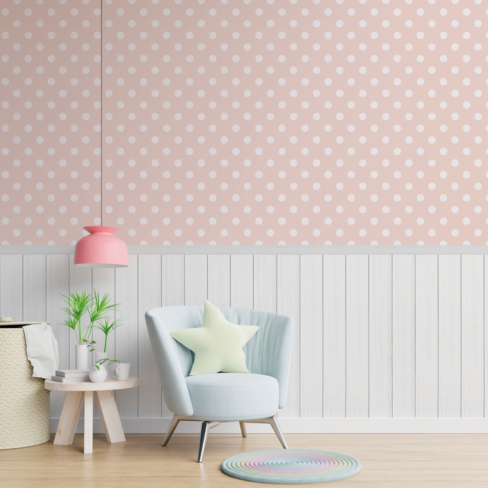 living walls "Wallpanel Tapete Wandpaneele Motivtapete Punkte Landhaus" matt strukturiert Vliestapete Kinderzimmer für Schlafzimmer Küche Wohnzimmer Wandpaneele