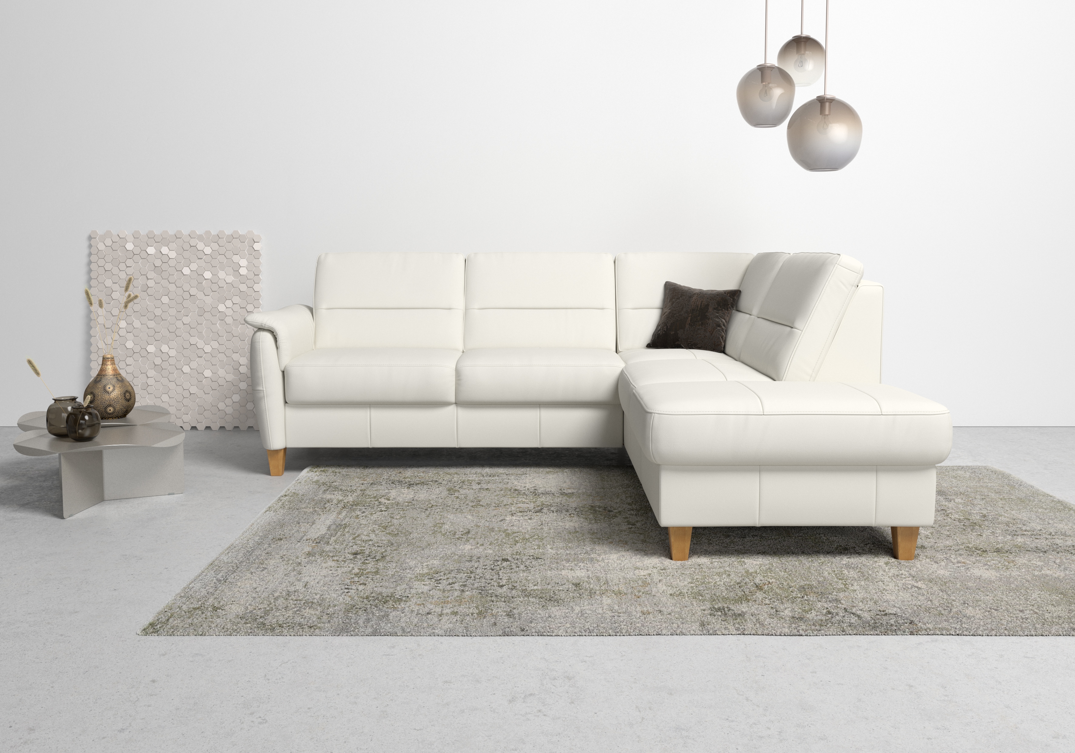 Home affaire Ecksofa "Palmera, L-Form, B: 236 cm, Bettfunktion & Bettkasten wählbar" Federkern-Polsterung, Sitzhöhe 48 cm, handgefertigt, stilvolles Design