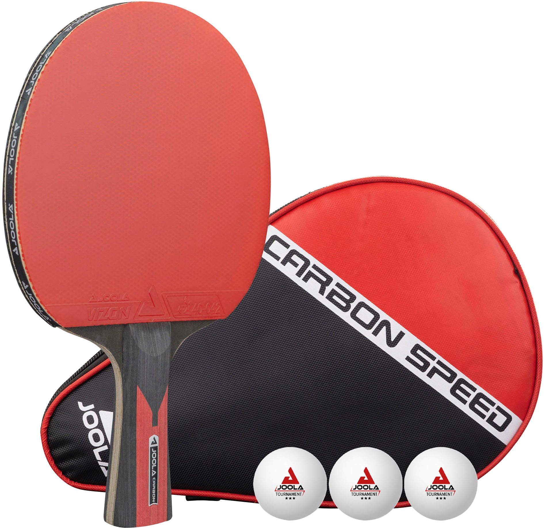 Joola Tischtennisschläger »TT-BAT Carbon Speed«, (Set, mit Bällen-mit Schlägerhülle)