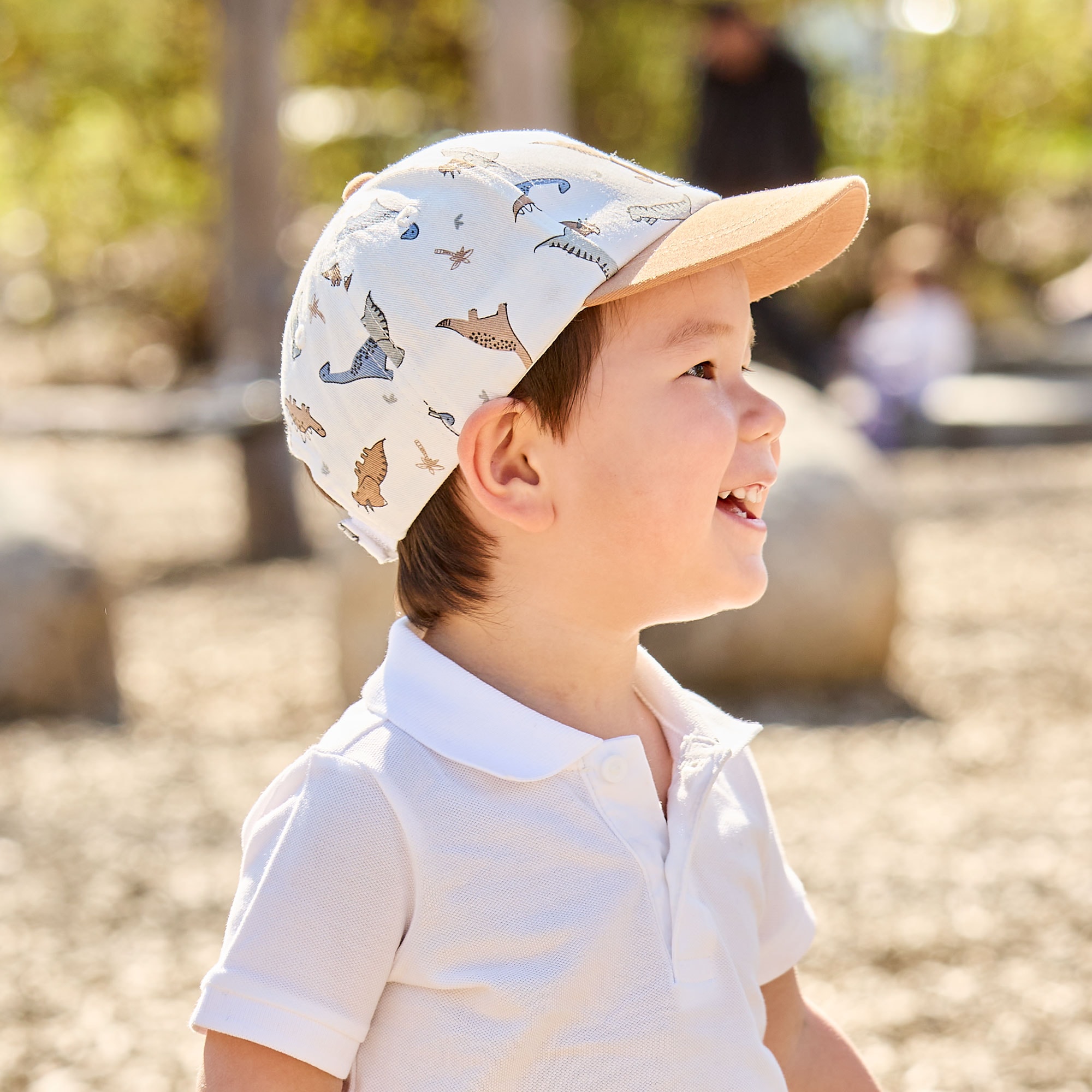 Baseball Cap MAXIMO, Jungen, Gr. 51, wollweiß, rehbraun, Canvas, Baumwolle, Caps, Wollweiß, Dino-Motiv, Klettverschluss, 5-Panel-Cap, Jungen