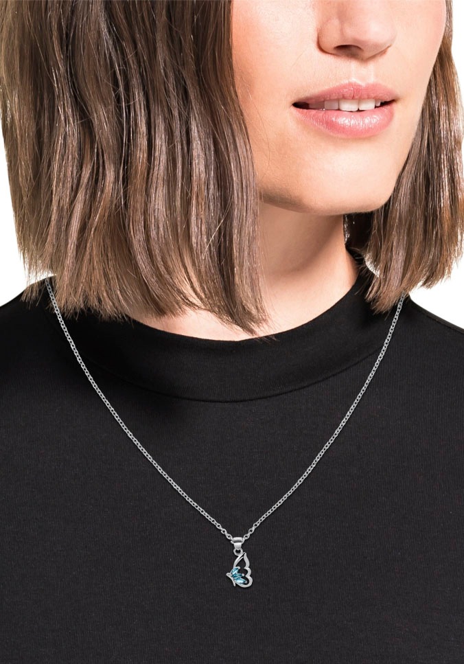 Amor Kette mit Anhänger »Blue fan, 2023167«, mit Zirkonia (synth.)