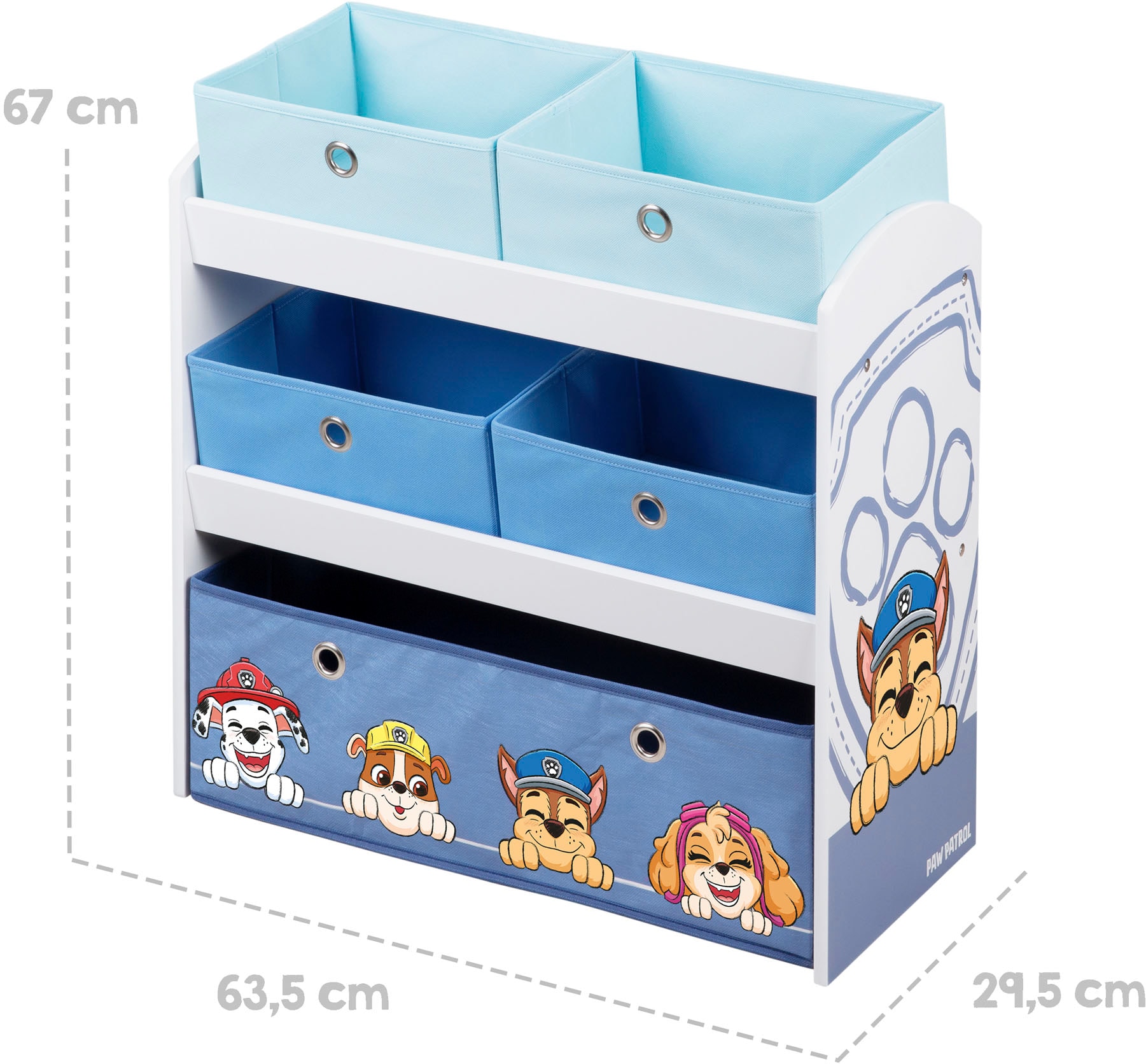 roba® Kinderregal »PAW Patrol, weiß«, inklusive 5 Stoffboxen in 2 Größen