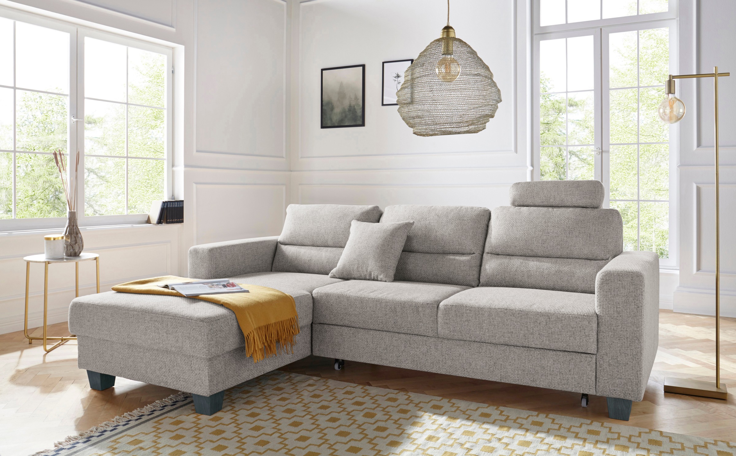 TRENDMANUFAKTUR Ecksofa »Chamber, zeitlos und modern, bequem mit hohem Sitzkomfort, L-Form«, inklusive einer Kopfstütze, wahlweise mit Schlaffunktion